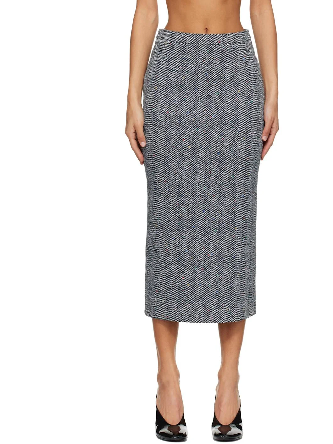 Black & White Low Waist Kick Back Midi Skirt - 1