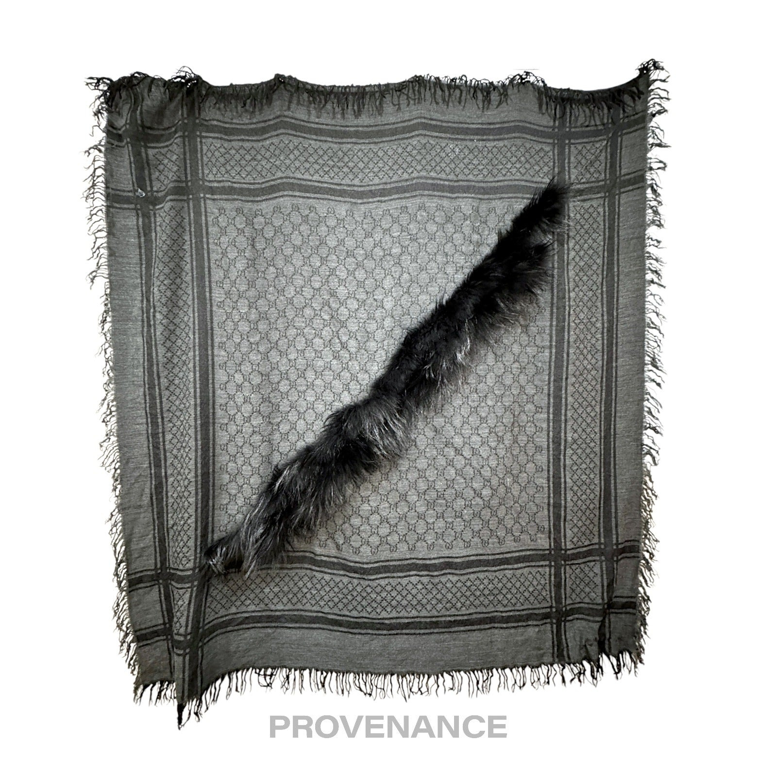 Gucci Survie Fox Shawl Scarf - GG Black Charcoal - 2