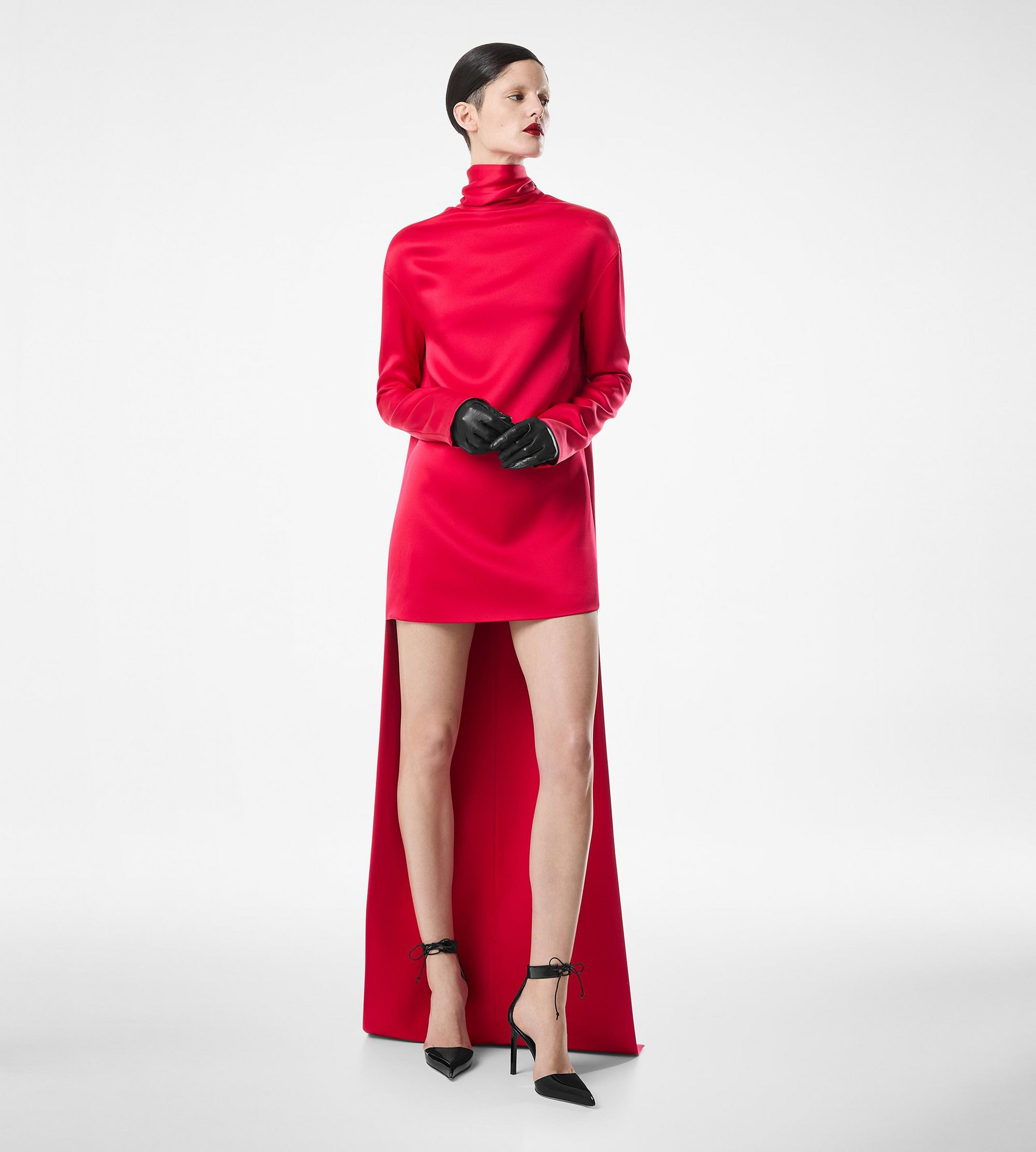 SHINY CREPE MOCK NECK COCKTAIL DRESS - 3