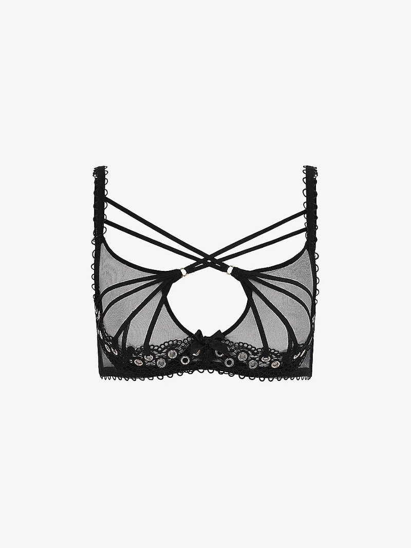 Doretta eyelet-embellished plunge mesh underwired bra 1