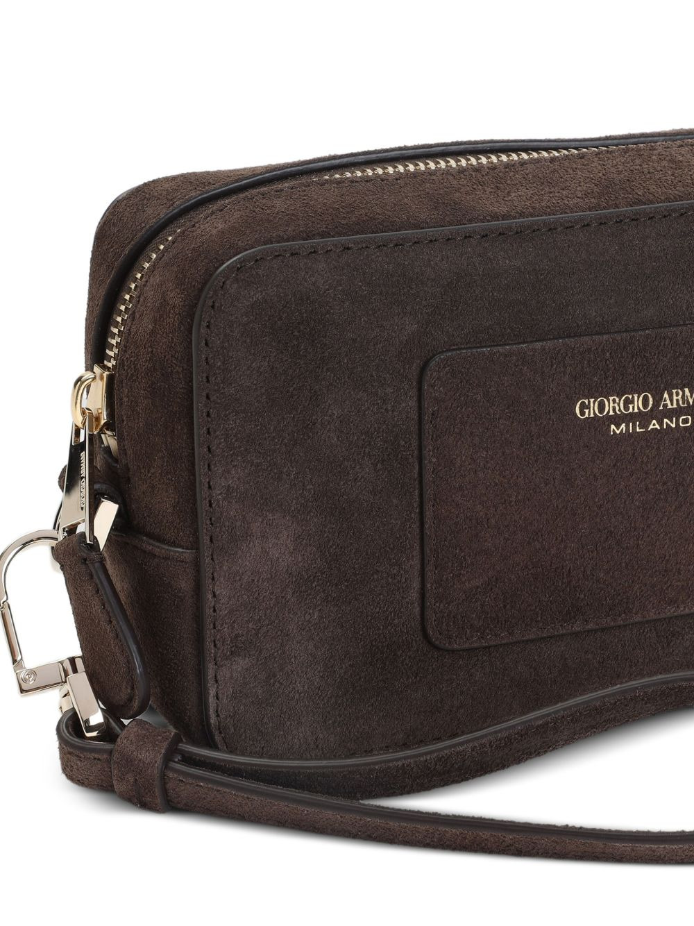 suede logo-patch clutch bag - 3