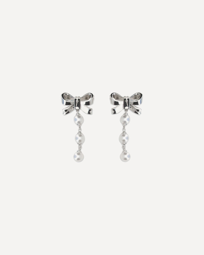 self-portrait Crystal bow and pearl drop Earrings outlook