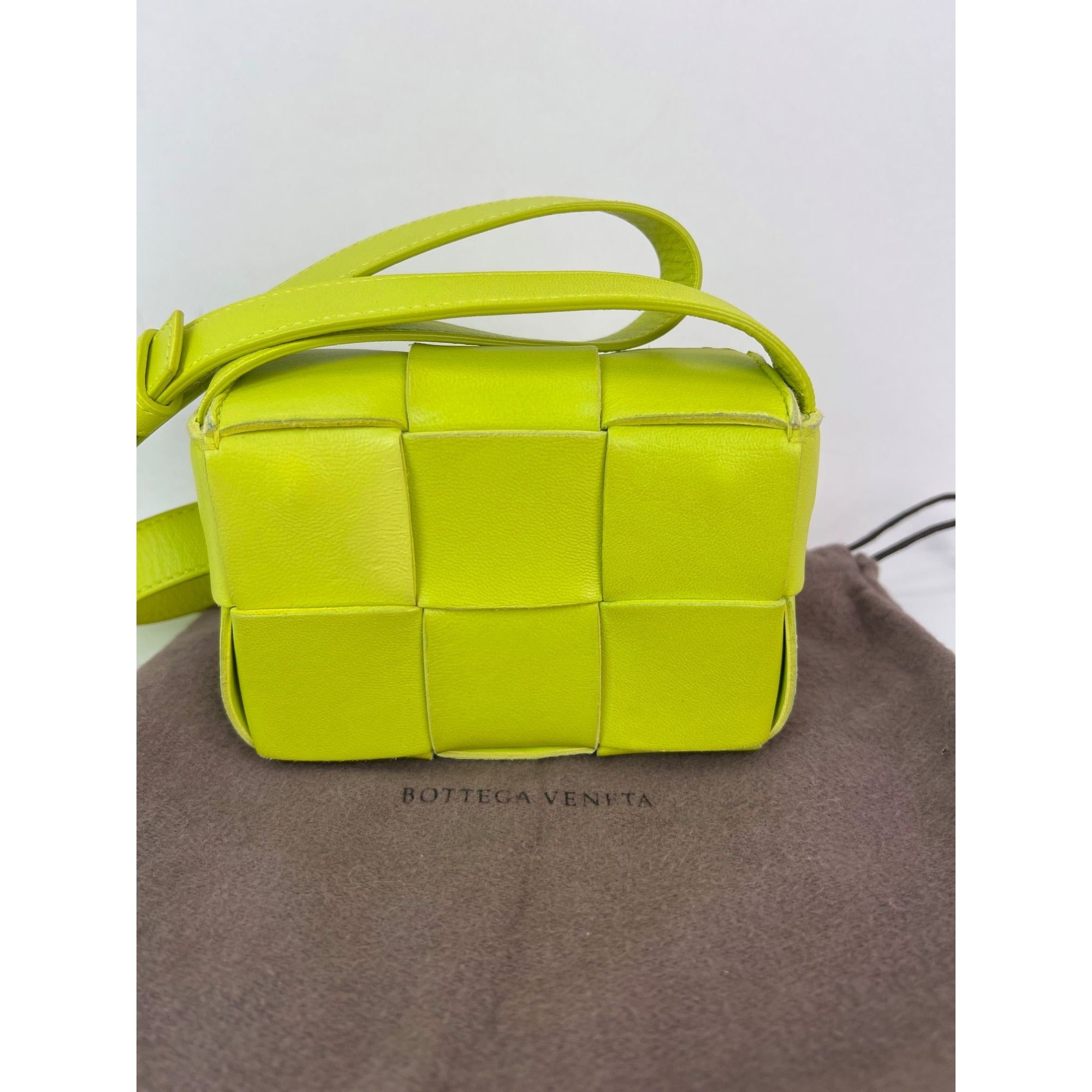 BOTTEGA VENETA Intrecciato Mini Cassette Lime Green Lambskin Crossbody Bag - 2