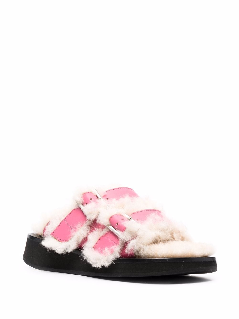 side-buckle shearling sandals - 2