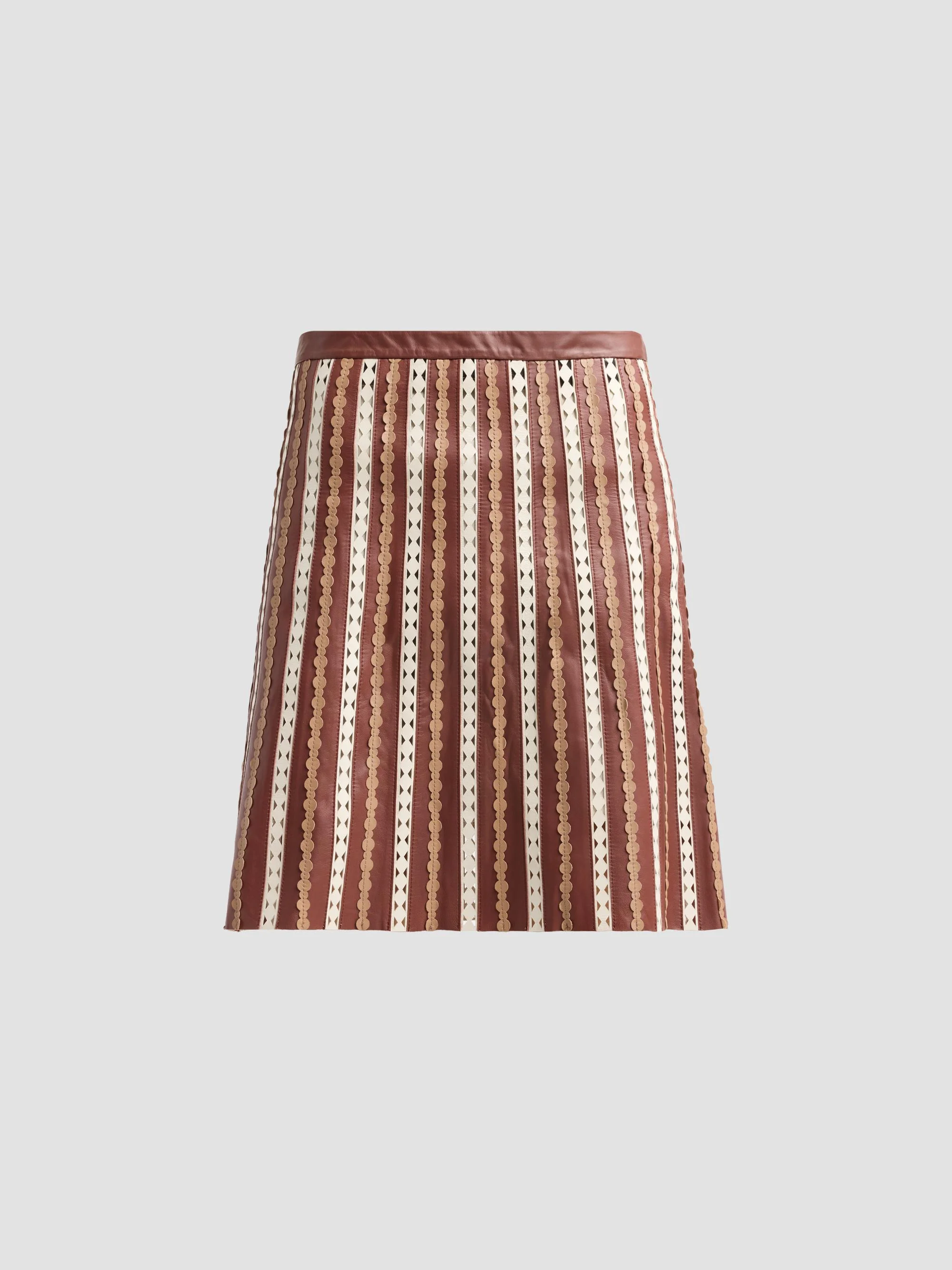 Women's Perforated Leather Knee-Length Skirt - Petra - 1