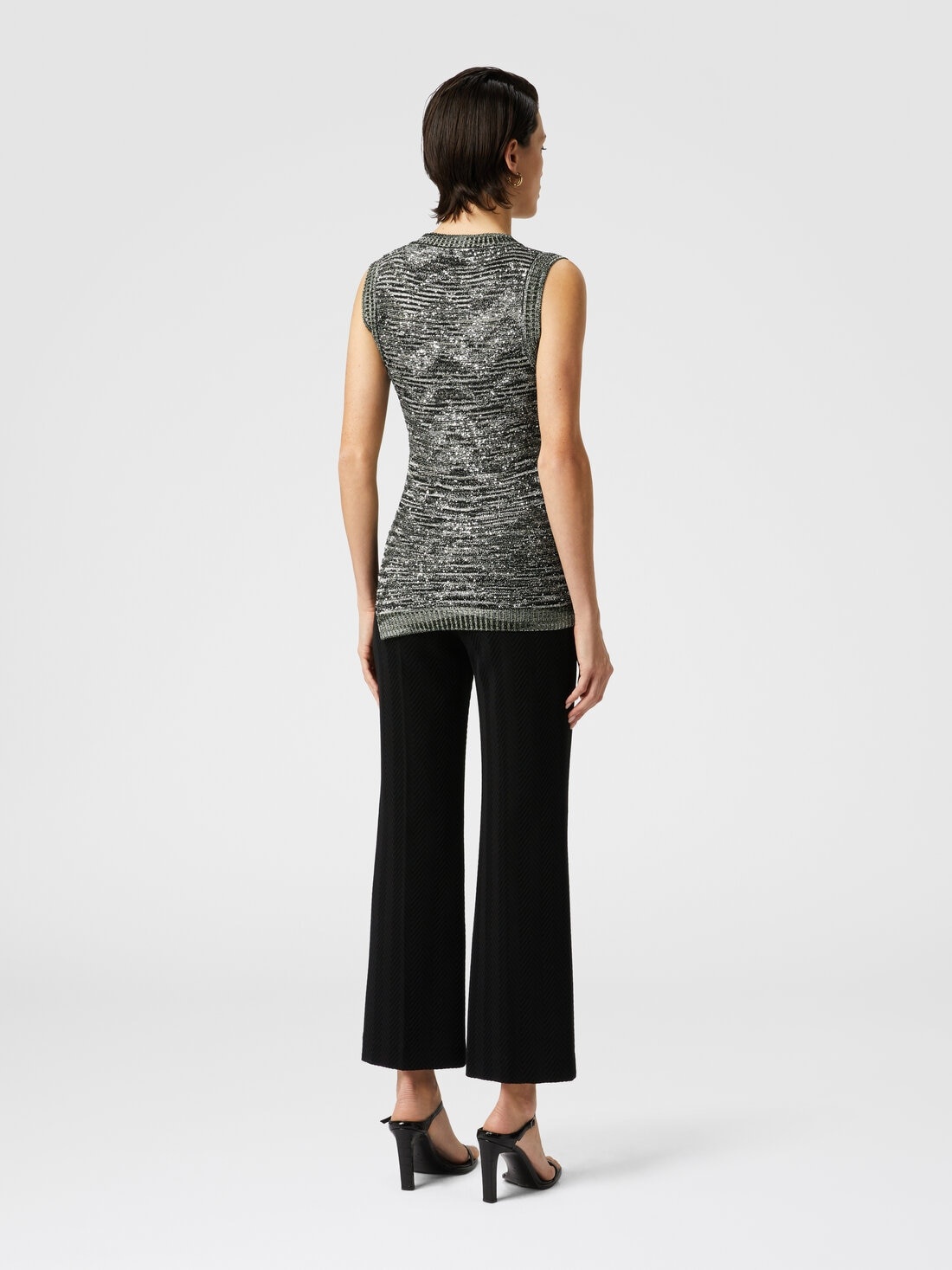 Sleeveless top in slub knit with sequins and V-neck - 3