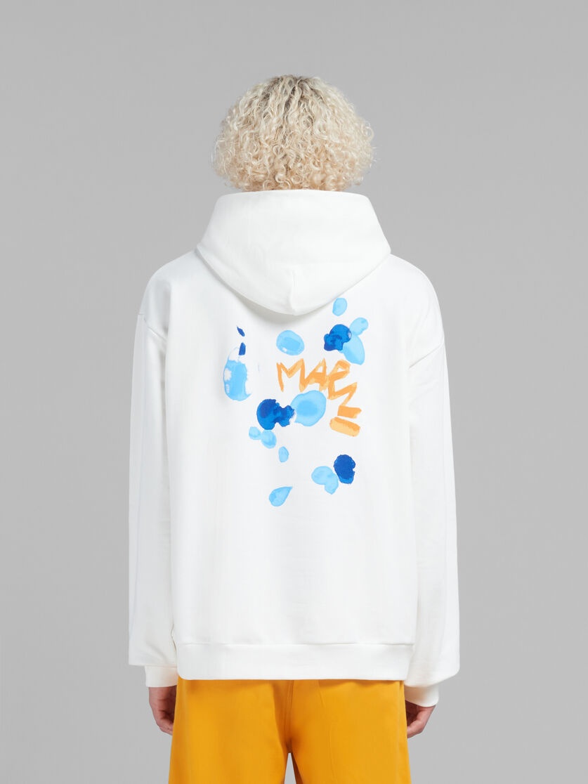 WHITE BIO COTTON HOODIE WITH MARNI DRIPPING PRINT - 3