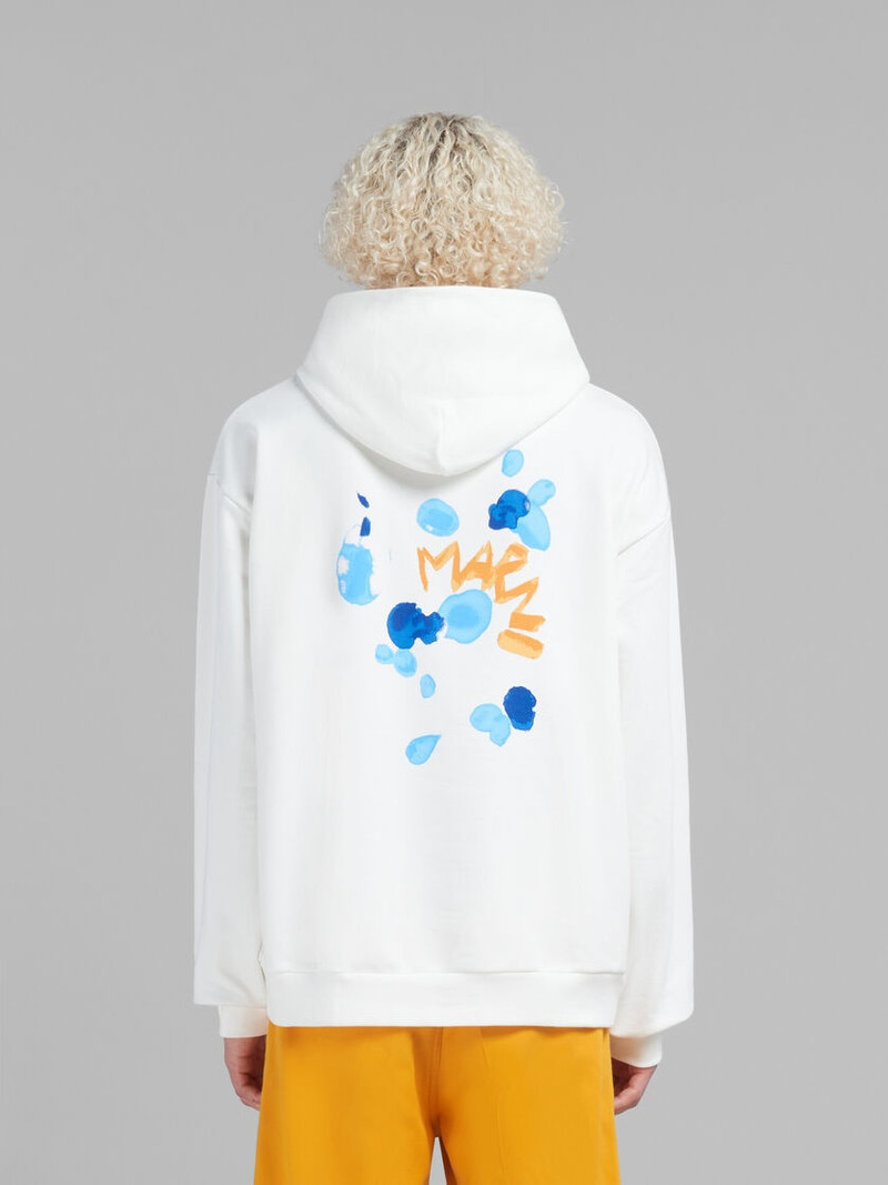 WHITE BIO COTTON HOODIE WITH MARNI DRIPPING PRINT 3