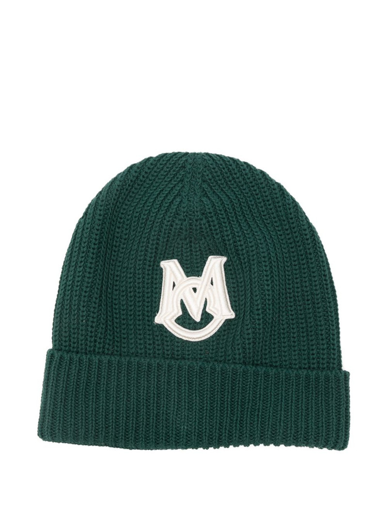 Moncler ribbed logo-patch beanie hat outlook