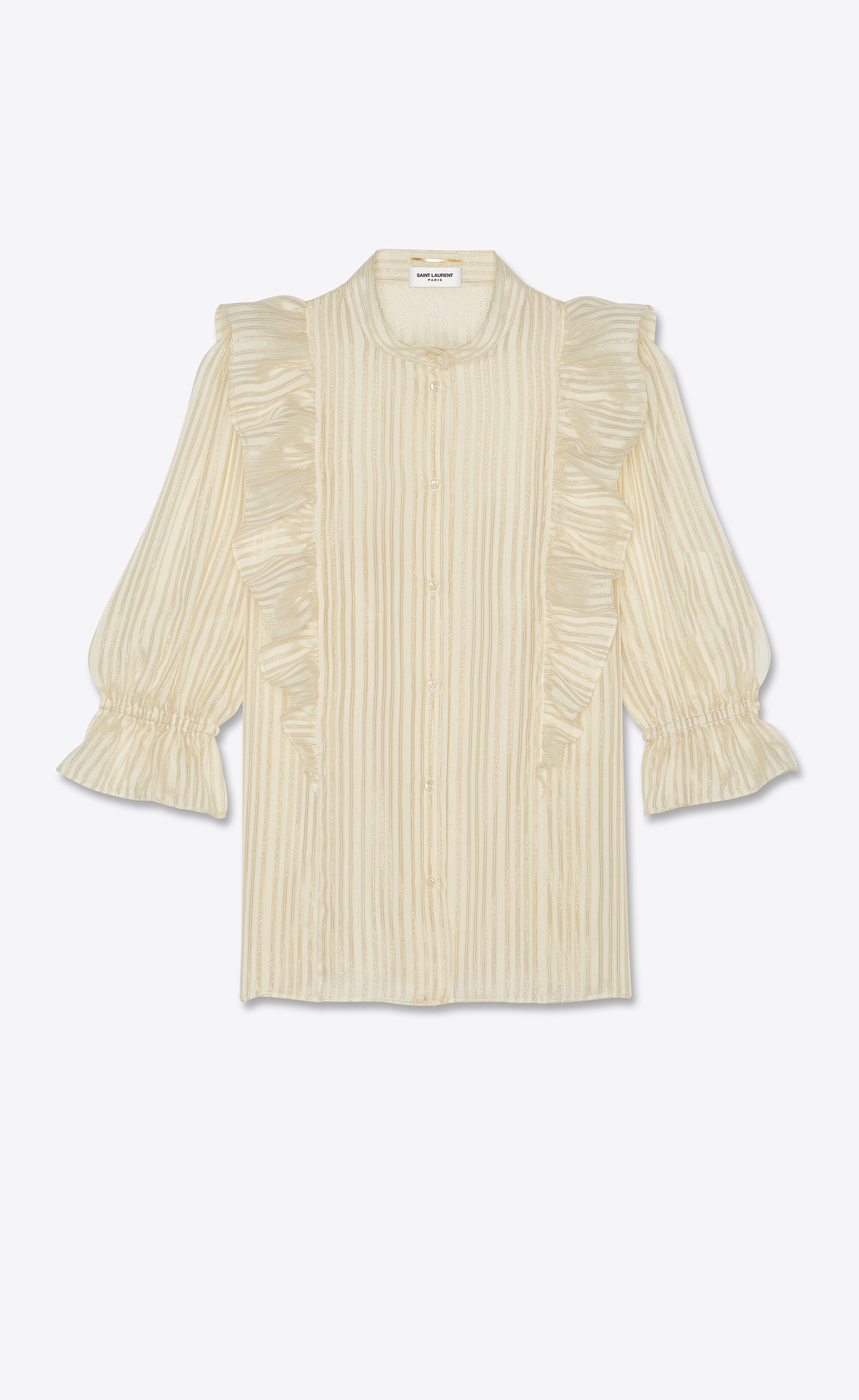 frilled blouse in lamé striped silk - 1