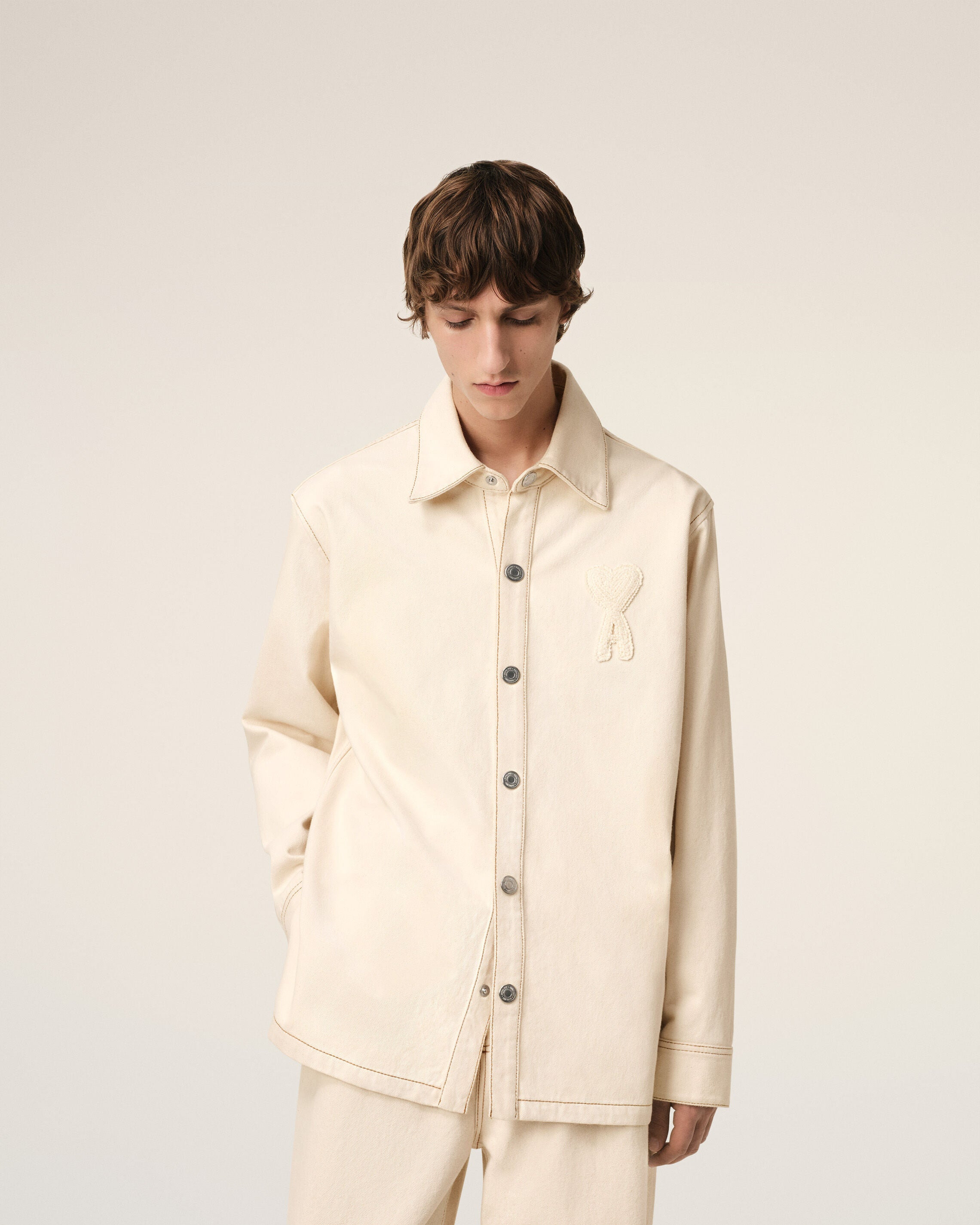 BEIGE COTTON AMI DE COEUR OVERSHIRT - 3