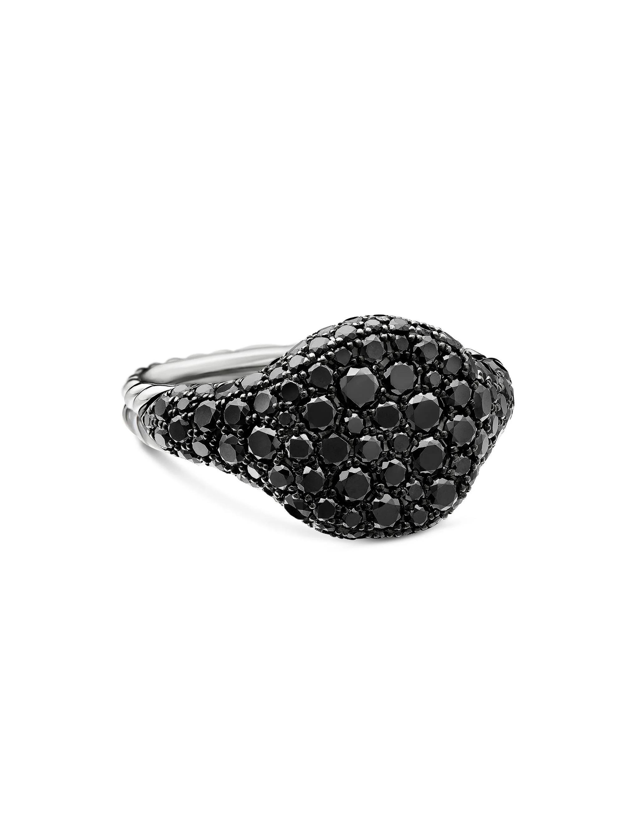 Women's Chevron Pinky Ring in 18K White Gold - Black Diamond - 1