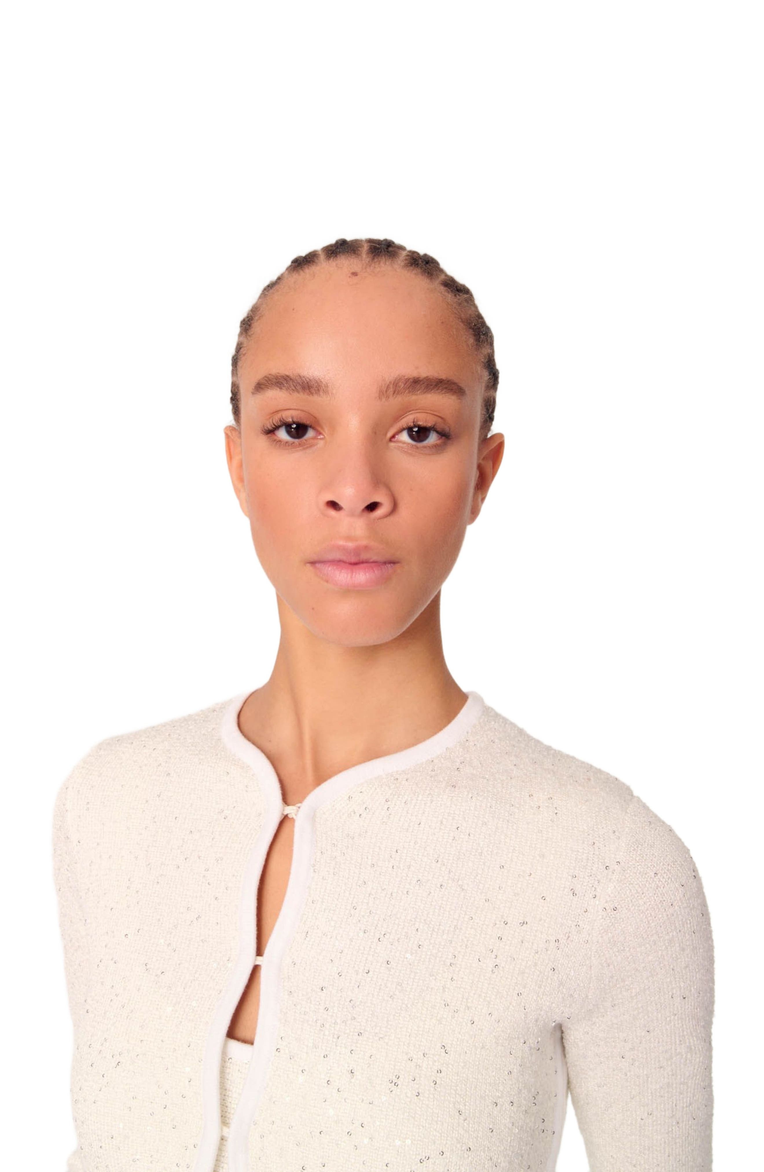 maje Cropped cardigan with rhinestones in White at Nordstrom - 7