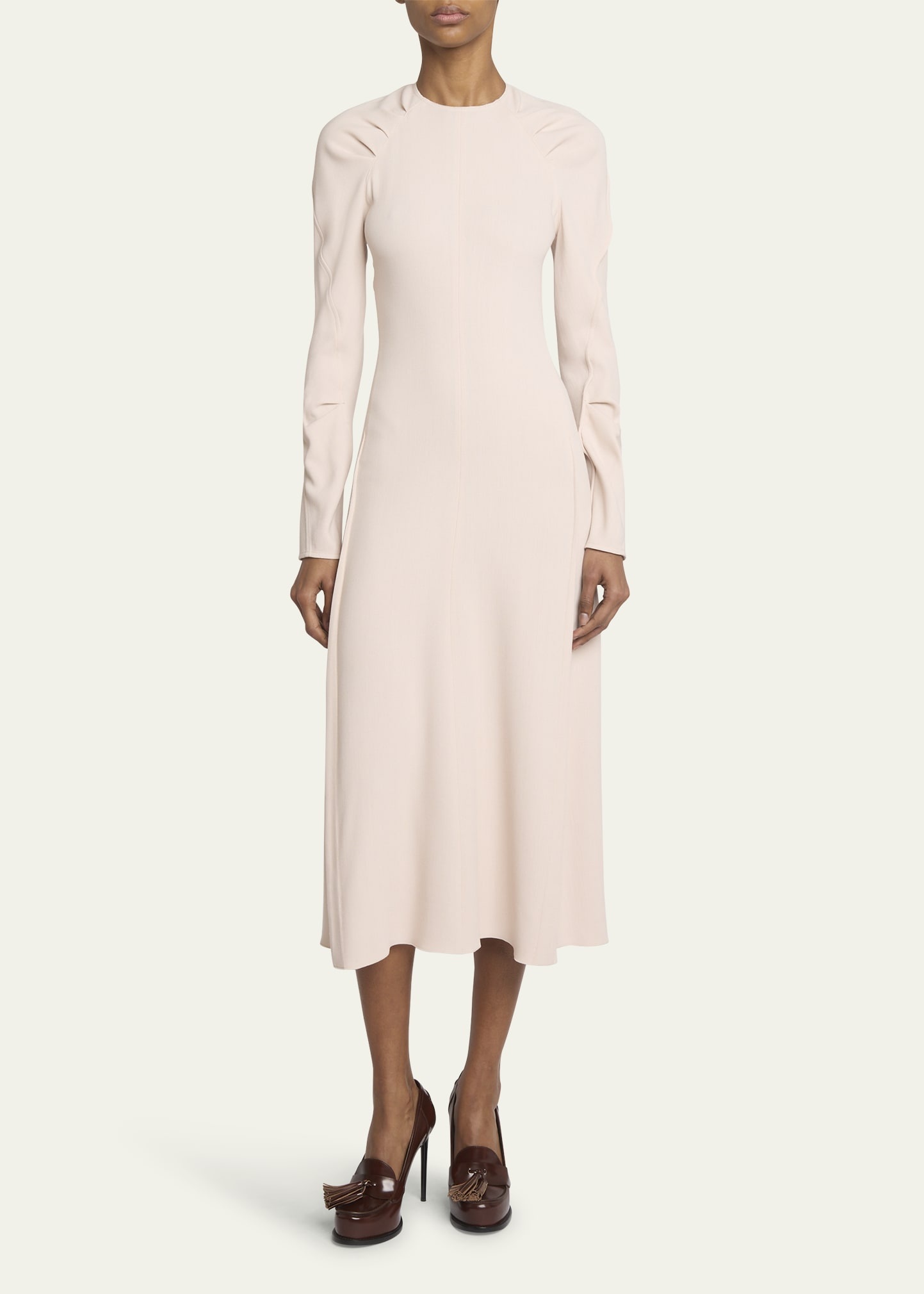 Long-Sleeve Pleated Raglan Midi Dress - 2