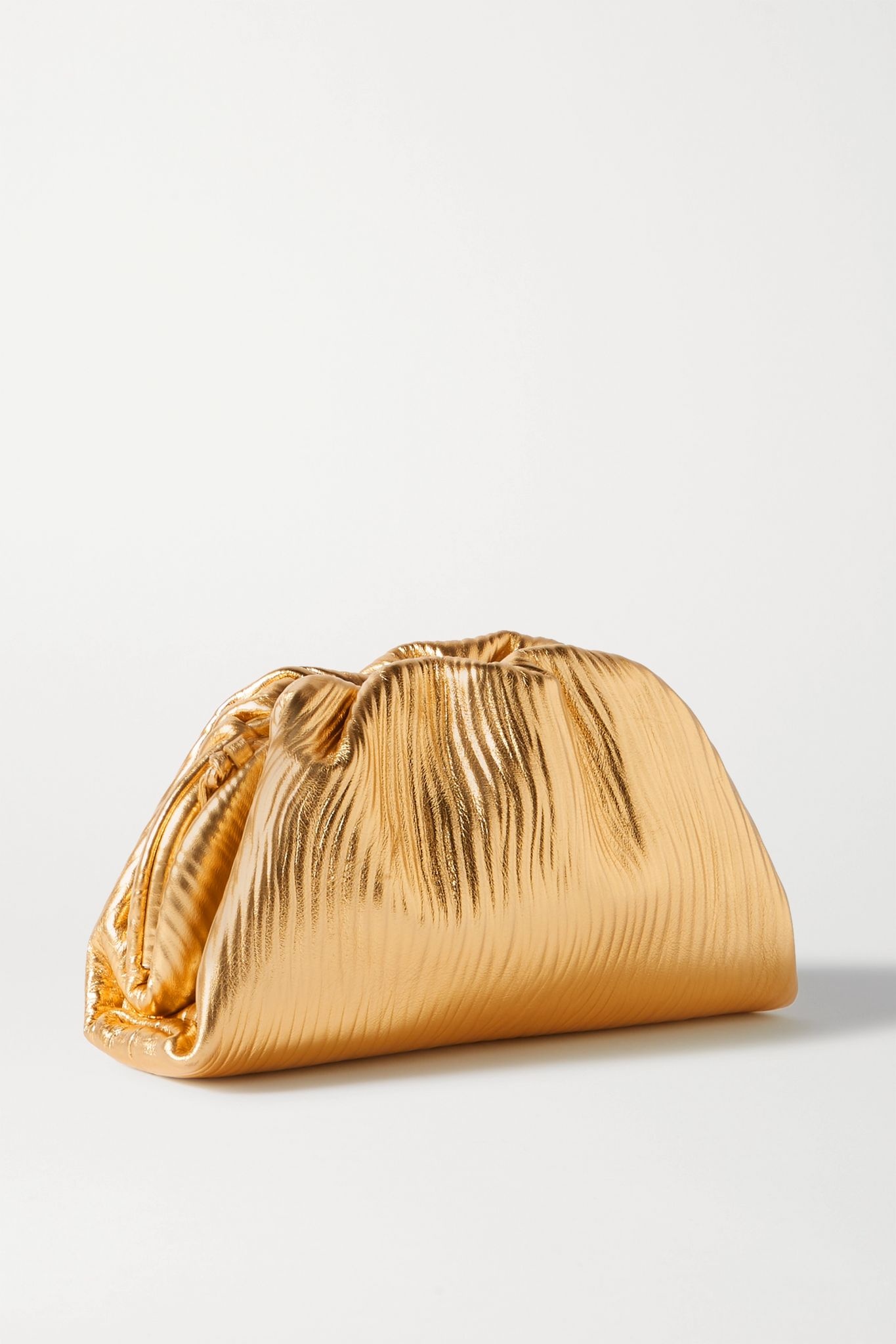 The Pouch small gathered metallic textured-leather clutch - 3