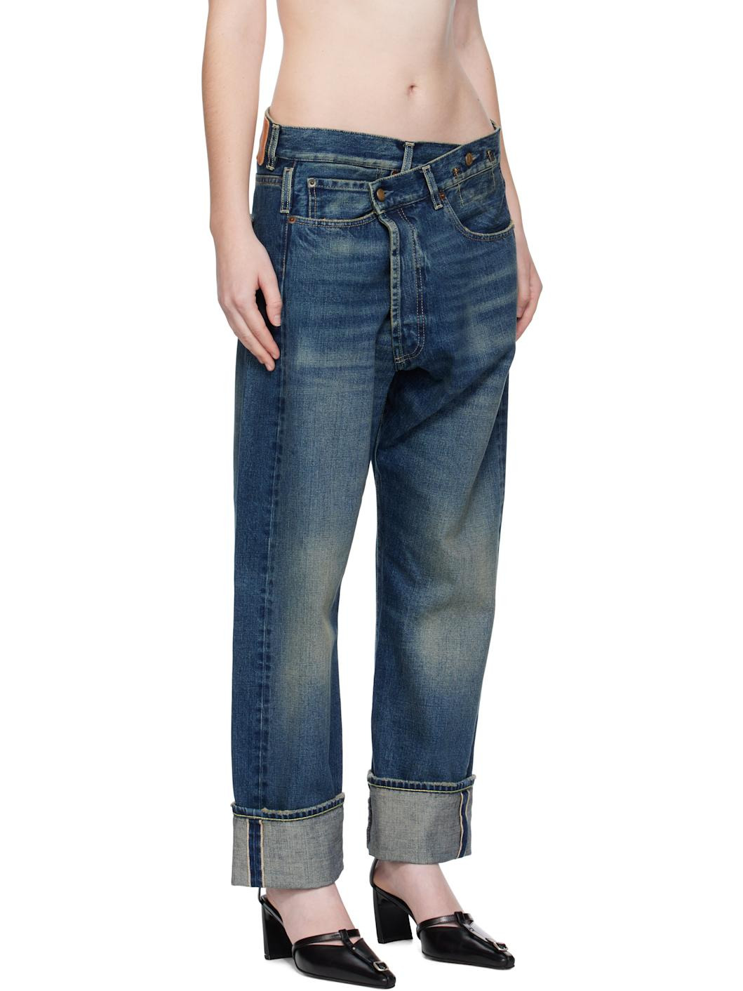 Blue Cuffed Crossover Jeans - 2