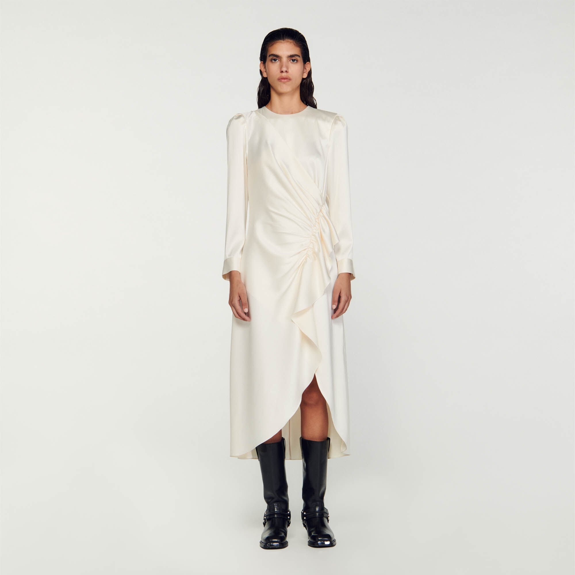 RUFFLED SATIN-EFFECT DRESS - 3