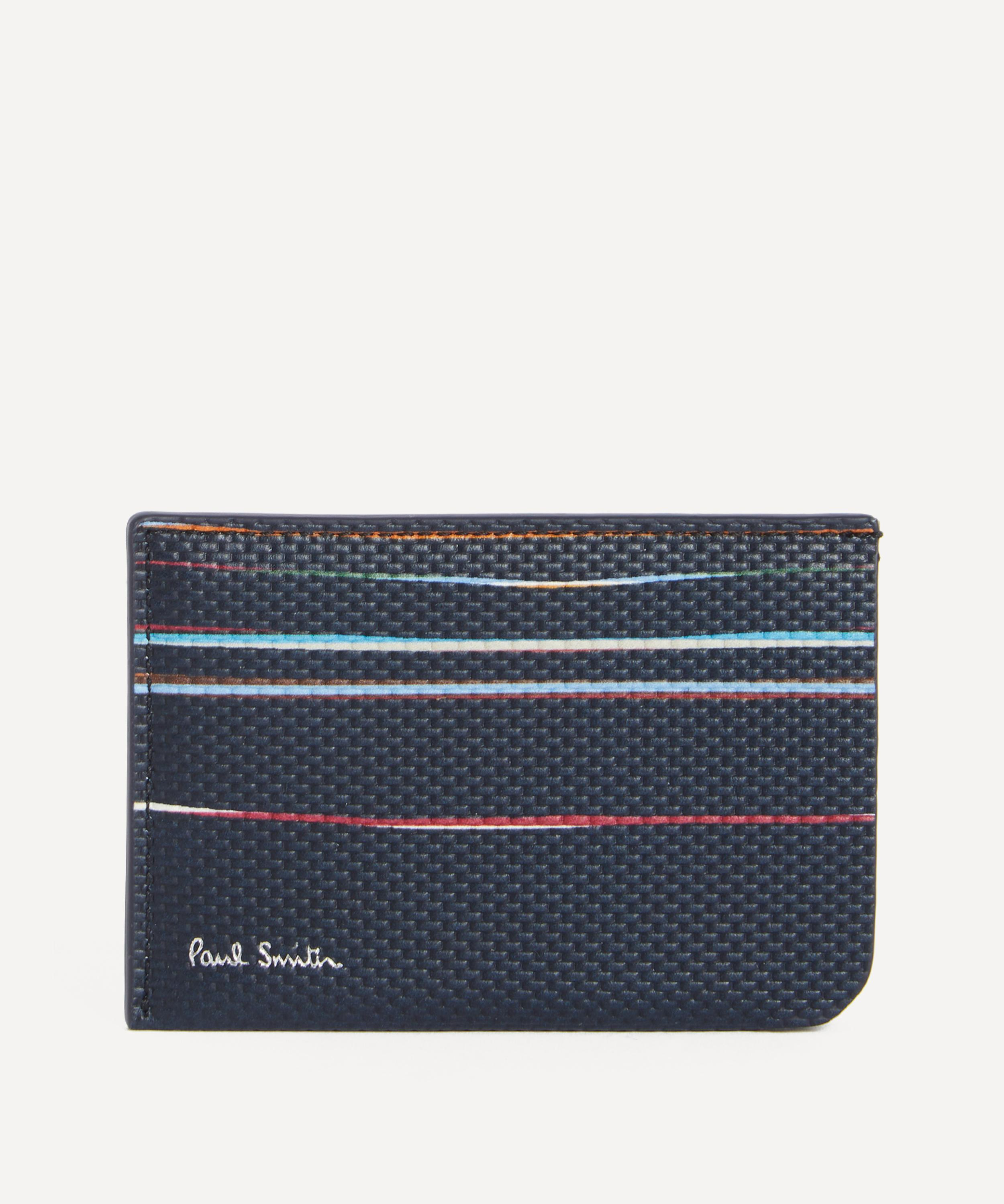 Navy Woven Leather Signature Stripe Double Card Holder - 1