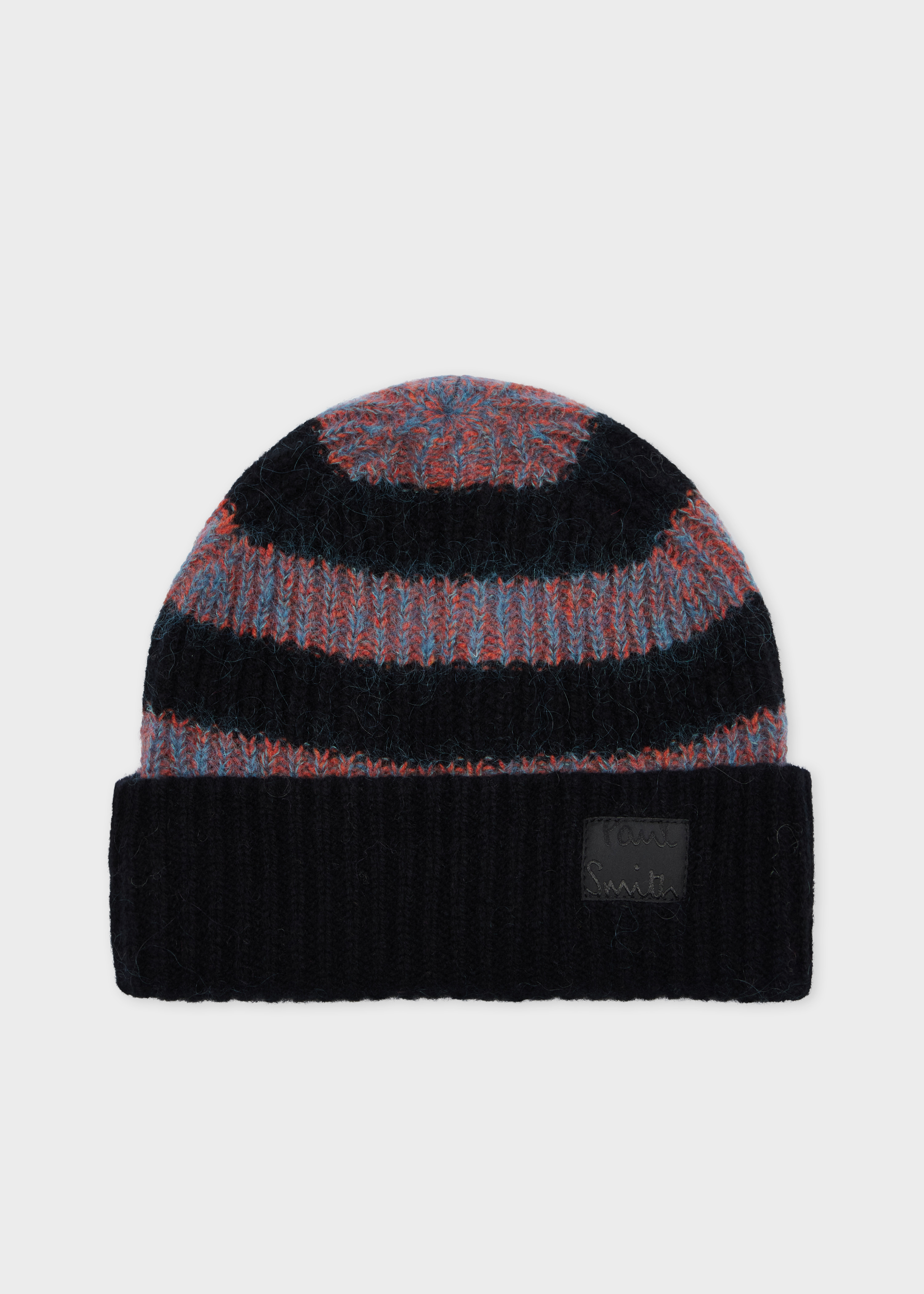 Black Stripe Lambswool-Mohair Chunky Knit Beanie and Scarf Set - 2