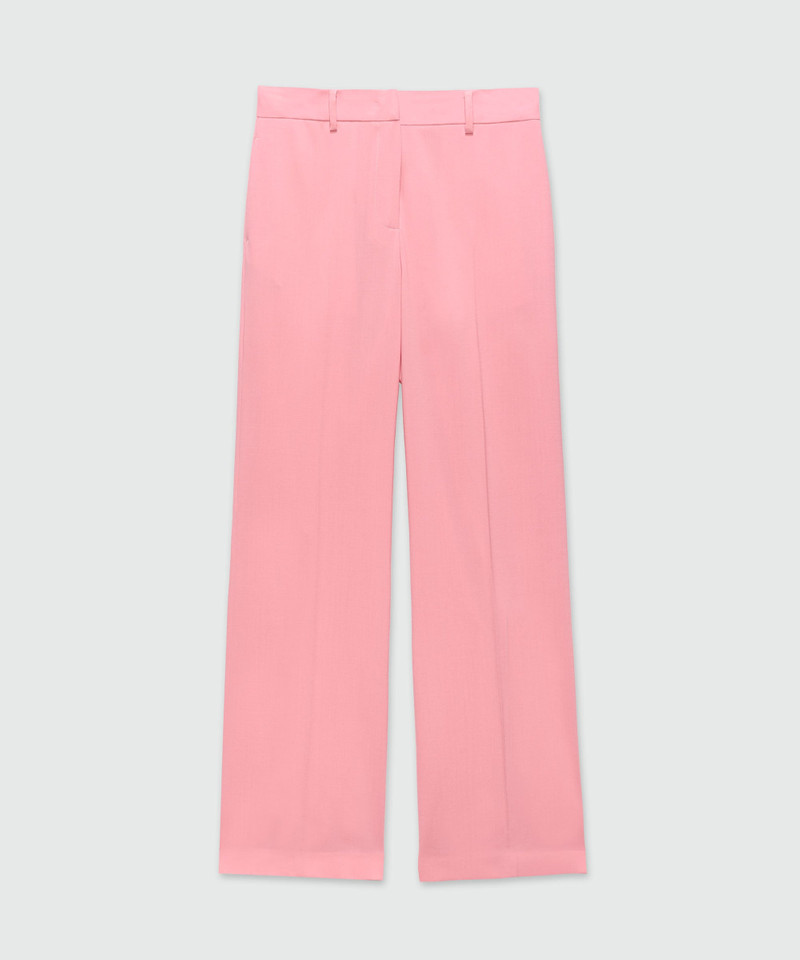 Pink flared trousers in cool wool 1