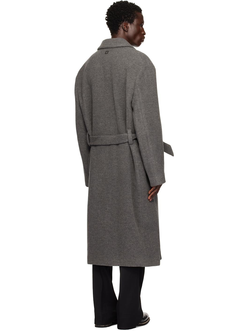 Gray Wool Blend Belted Coat - 3