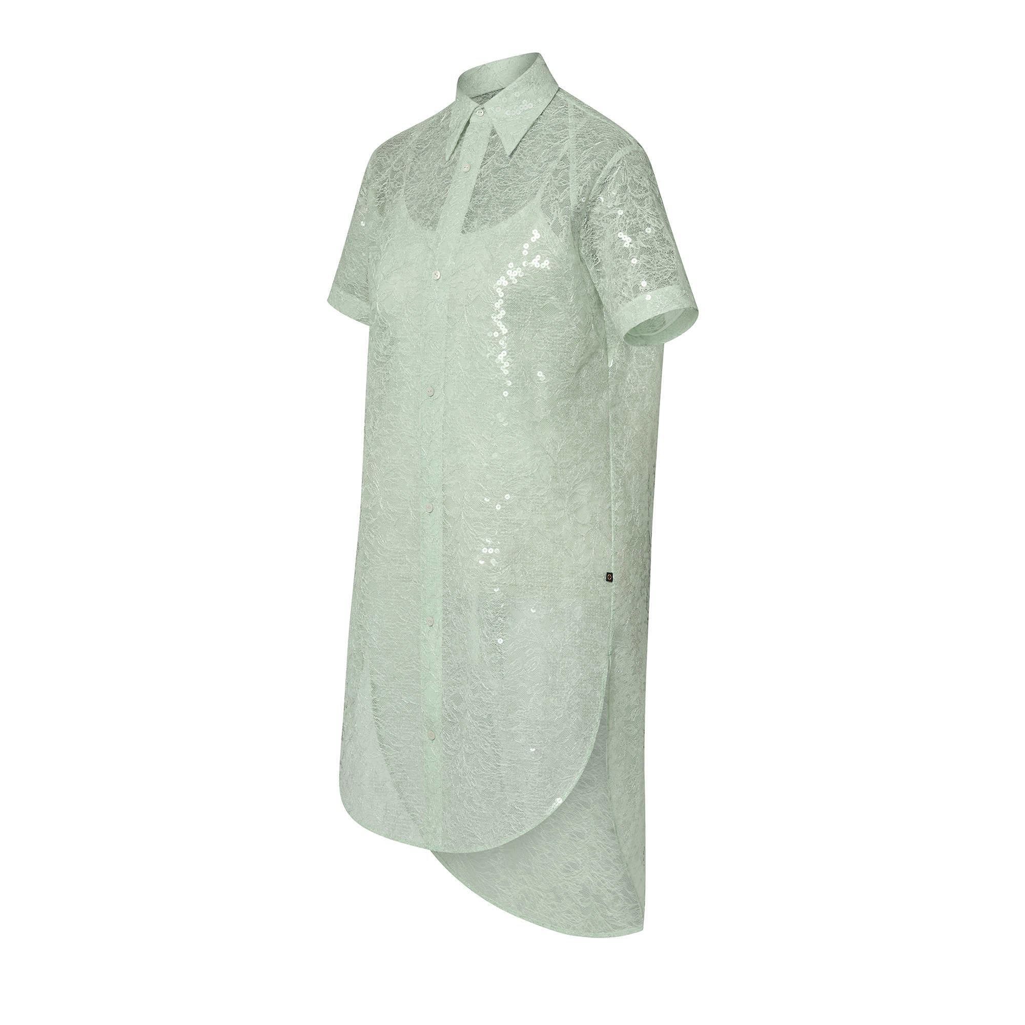 Sheer Sequin Lace Shirt Dress - 2