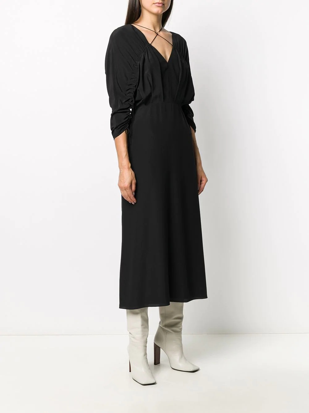 draped-sleeve drawstring midi dress - 3