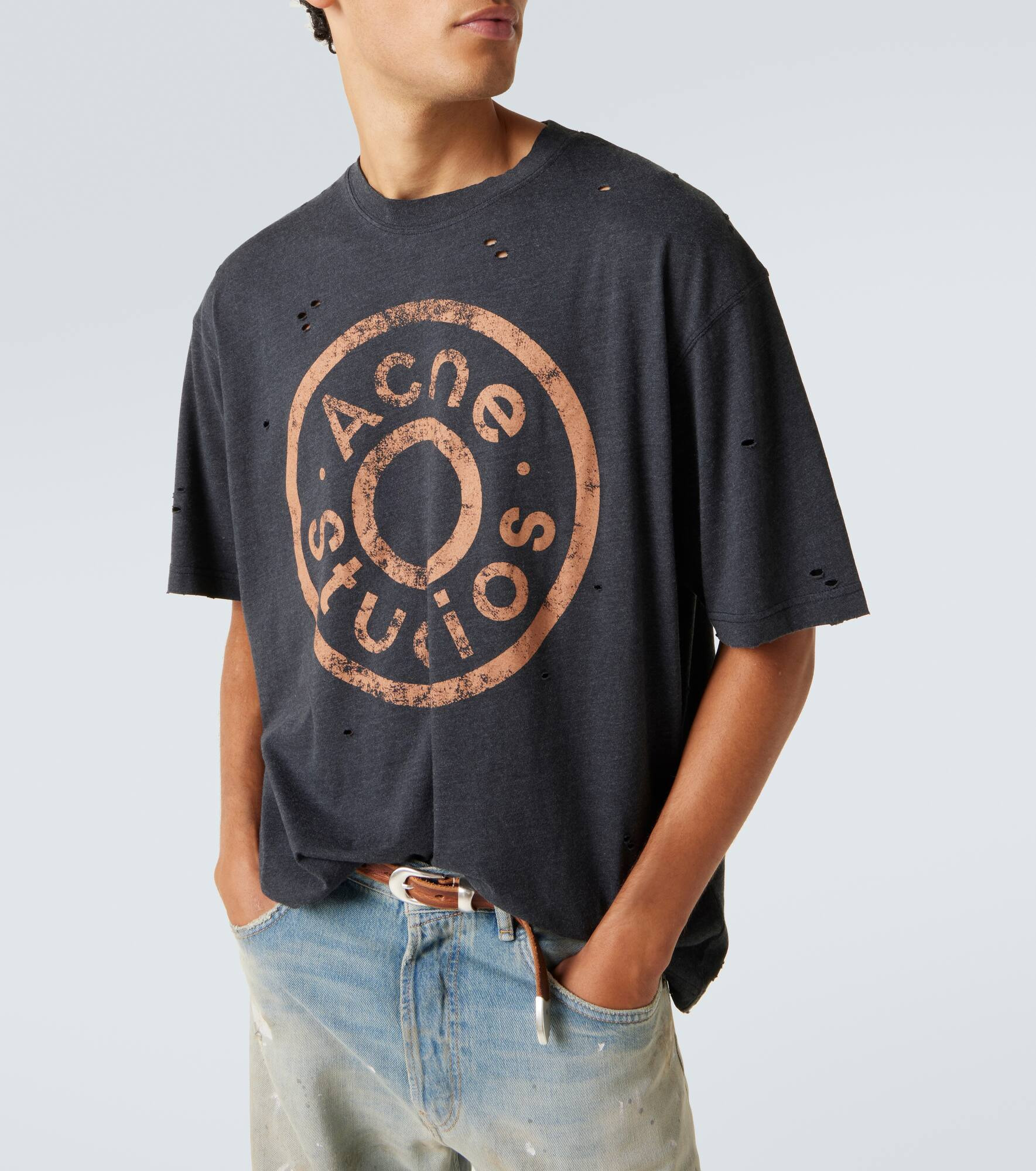 Logo distressed cotton-blend jersey T-shirt - 5