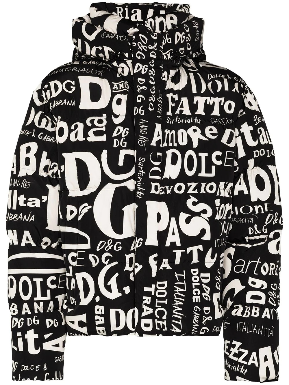 slogan print padded jacket - 1