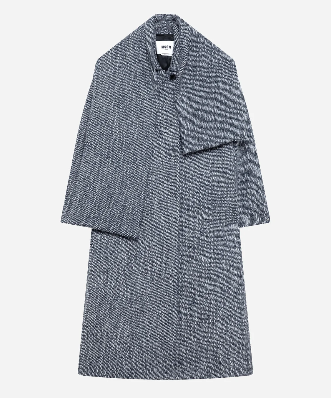 Single-breasted herringbone wool coat with scarf - 1