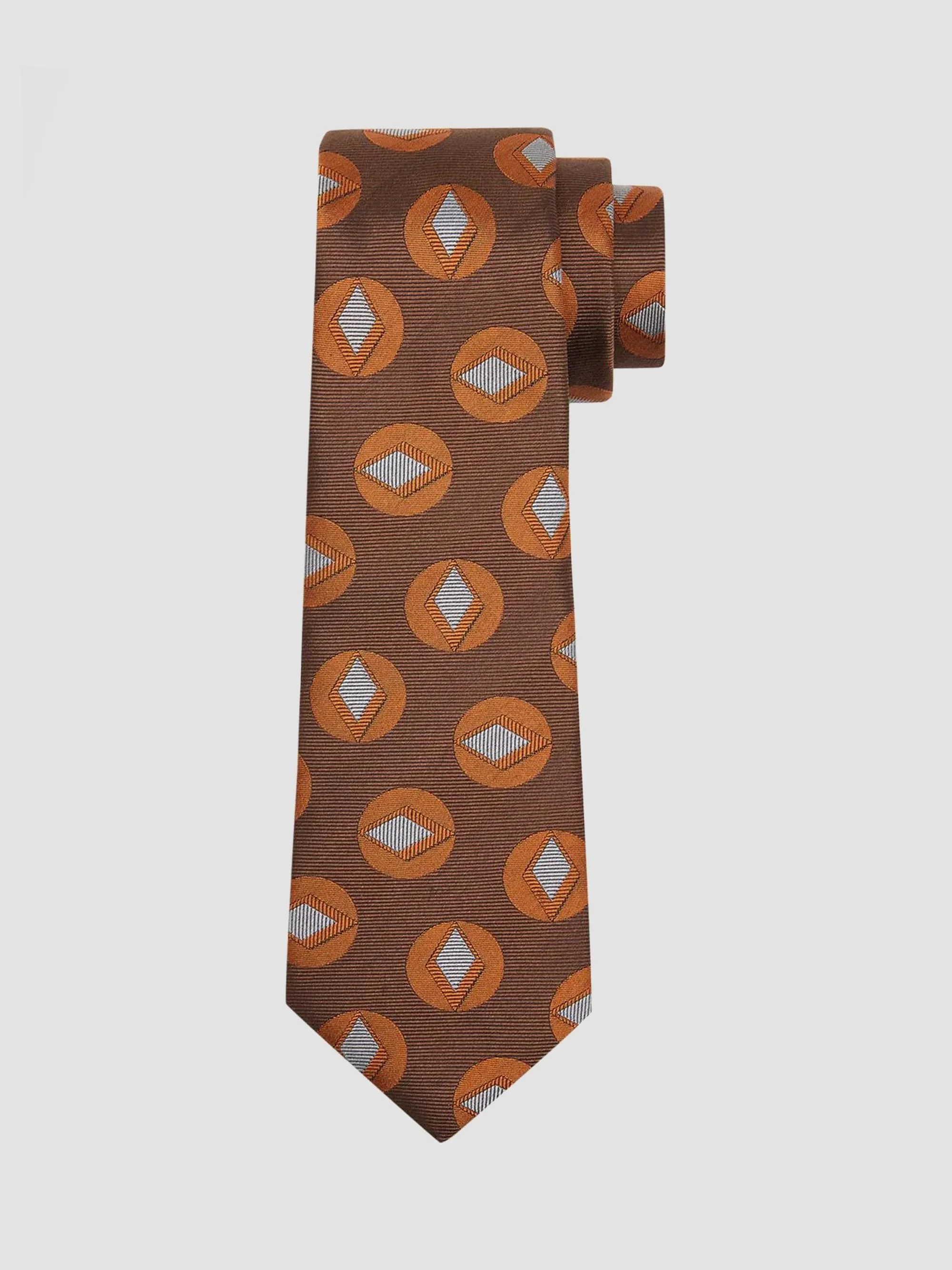 Men's Retro Circle Print Silk Tie - Fancy Brown - 1