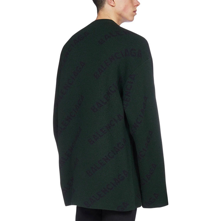 Balenciaga All Over Logo Crewneck Wool Knit Sweater 'Dark Green' 657400T15673050 - 3