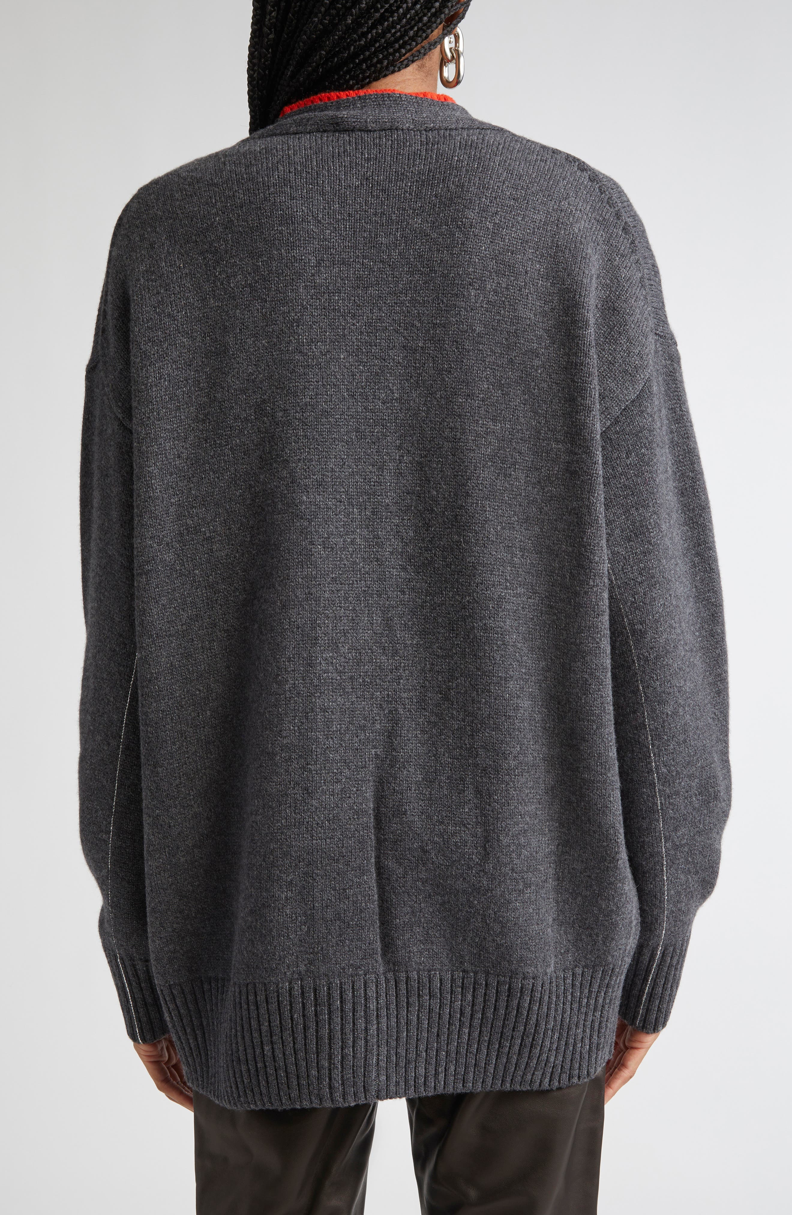 Rabanne Pull Wool & Cashmere Blend Cardigan in Dark Grey at Nordstrom - 3