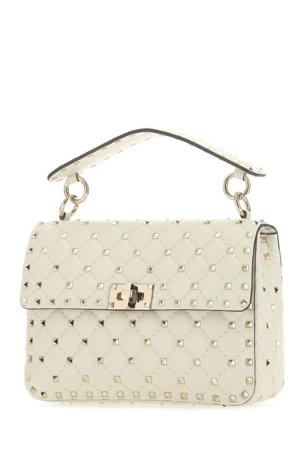 Valentino Garavani Woman Ivory Nappa Leather Medium Rockstud Spike Handbag - 2