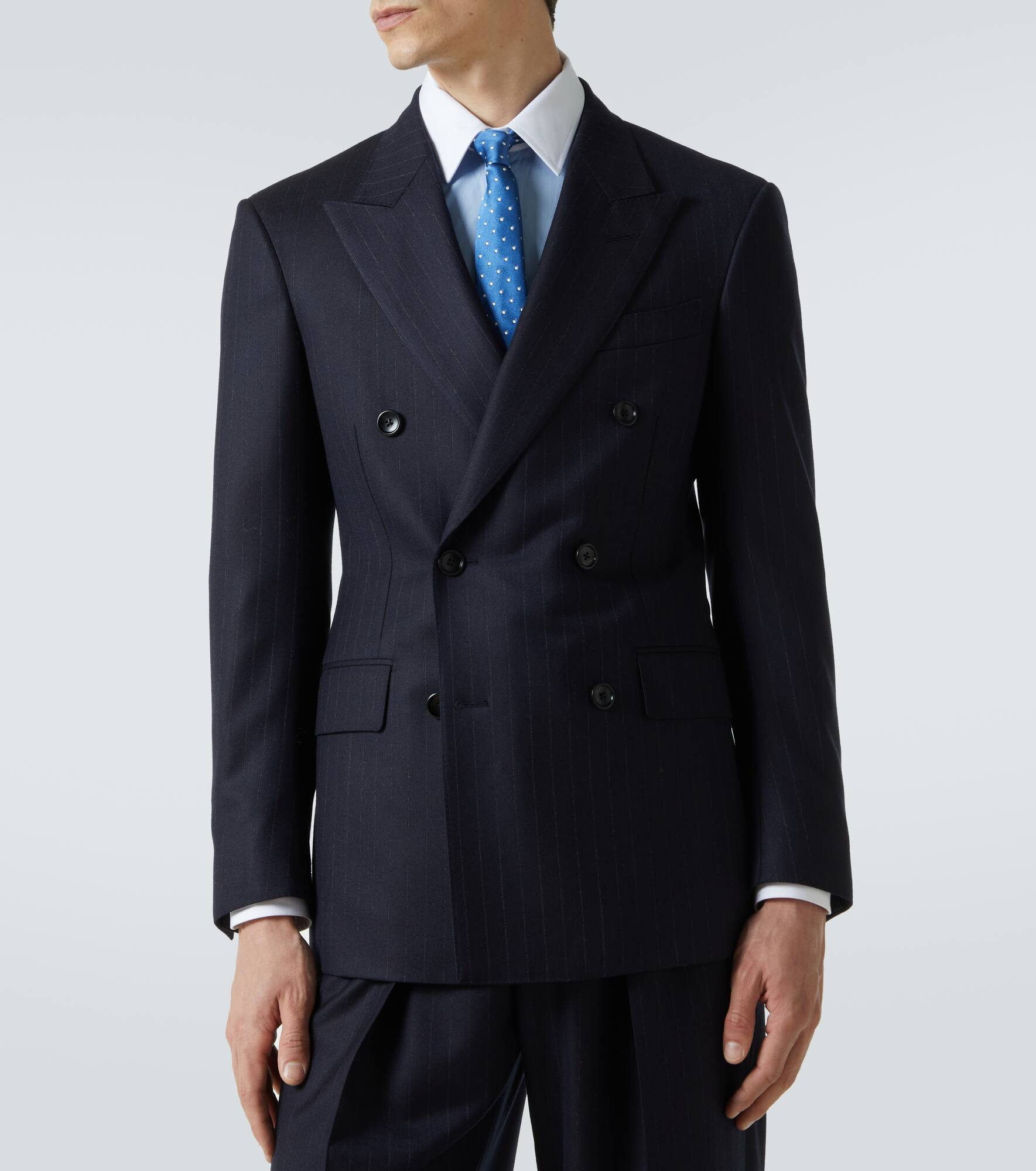 Pinstripe double-breasted wool blazer - 3
