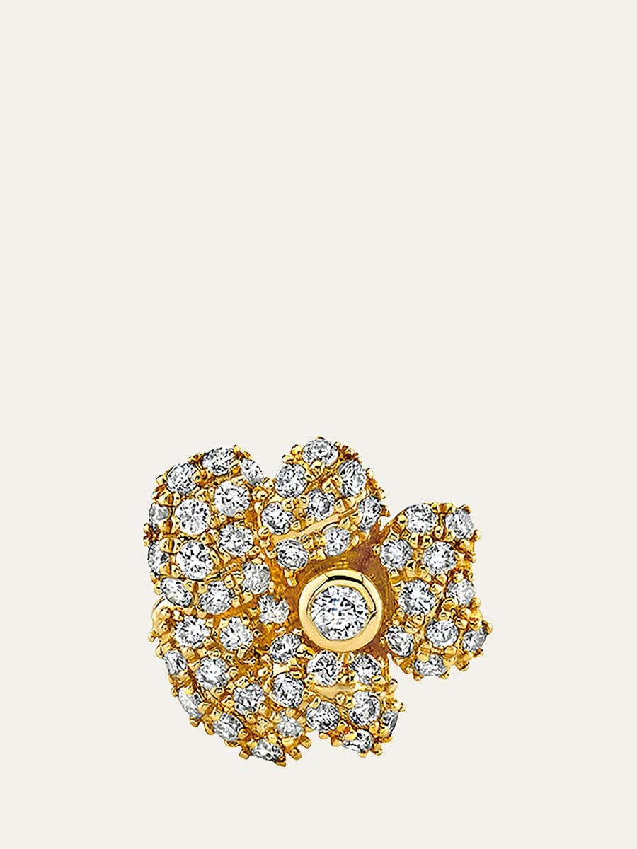 14K Yellow Gold Pave Diamond Pansy Single Stud Earring - 1