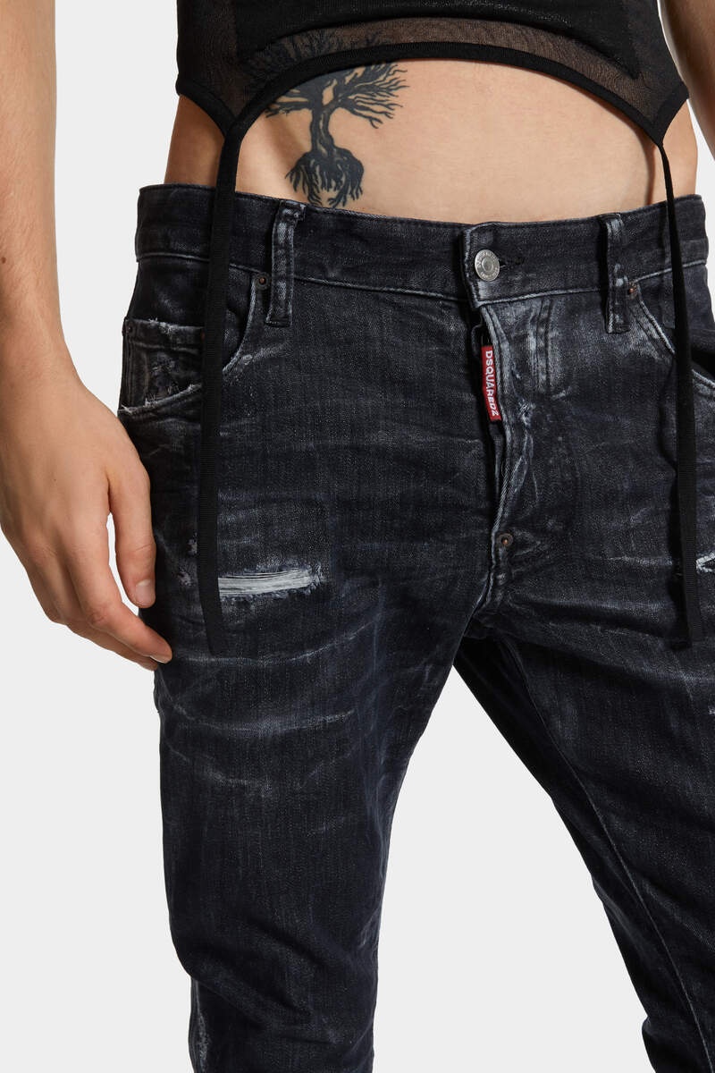 BLACK DESTROYED WASH SKATER JEANS - 5