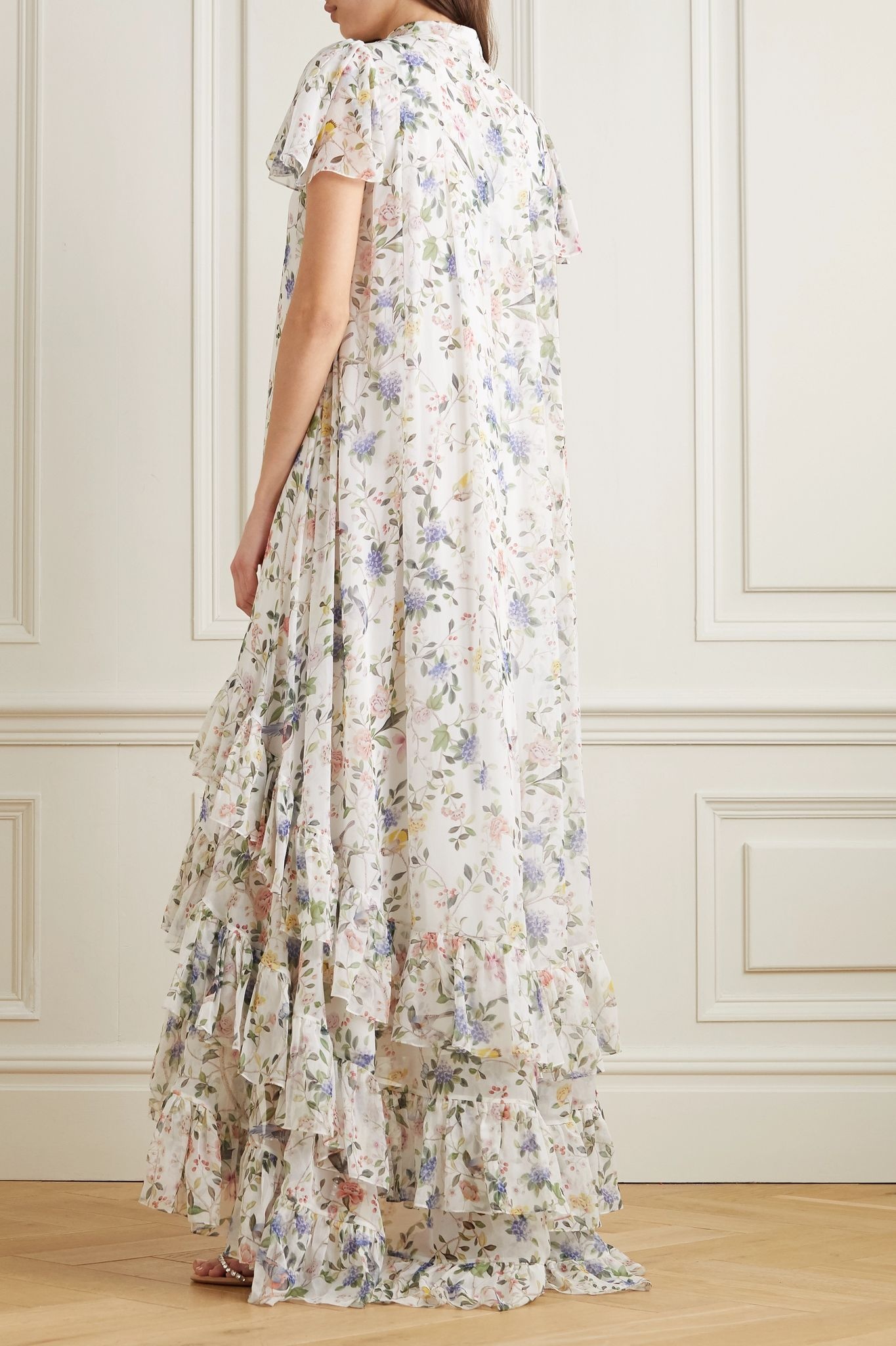 Aurelio tiered ruffled floral-print silk-voile gown - 4