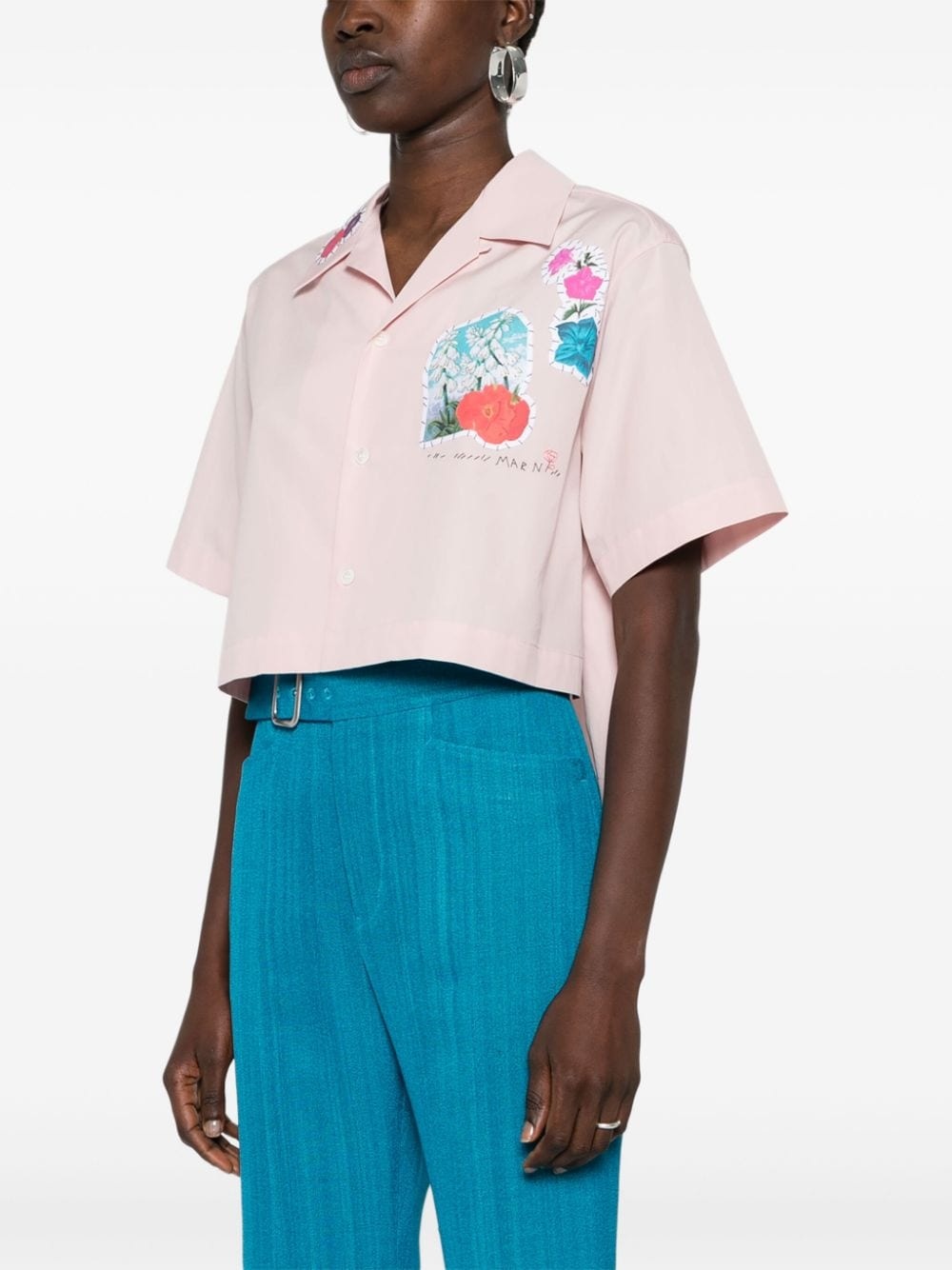 floral-patch cropped shirt - 3