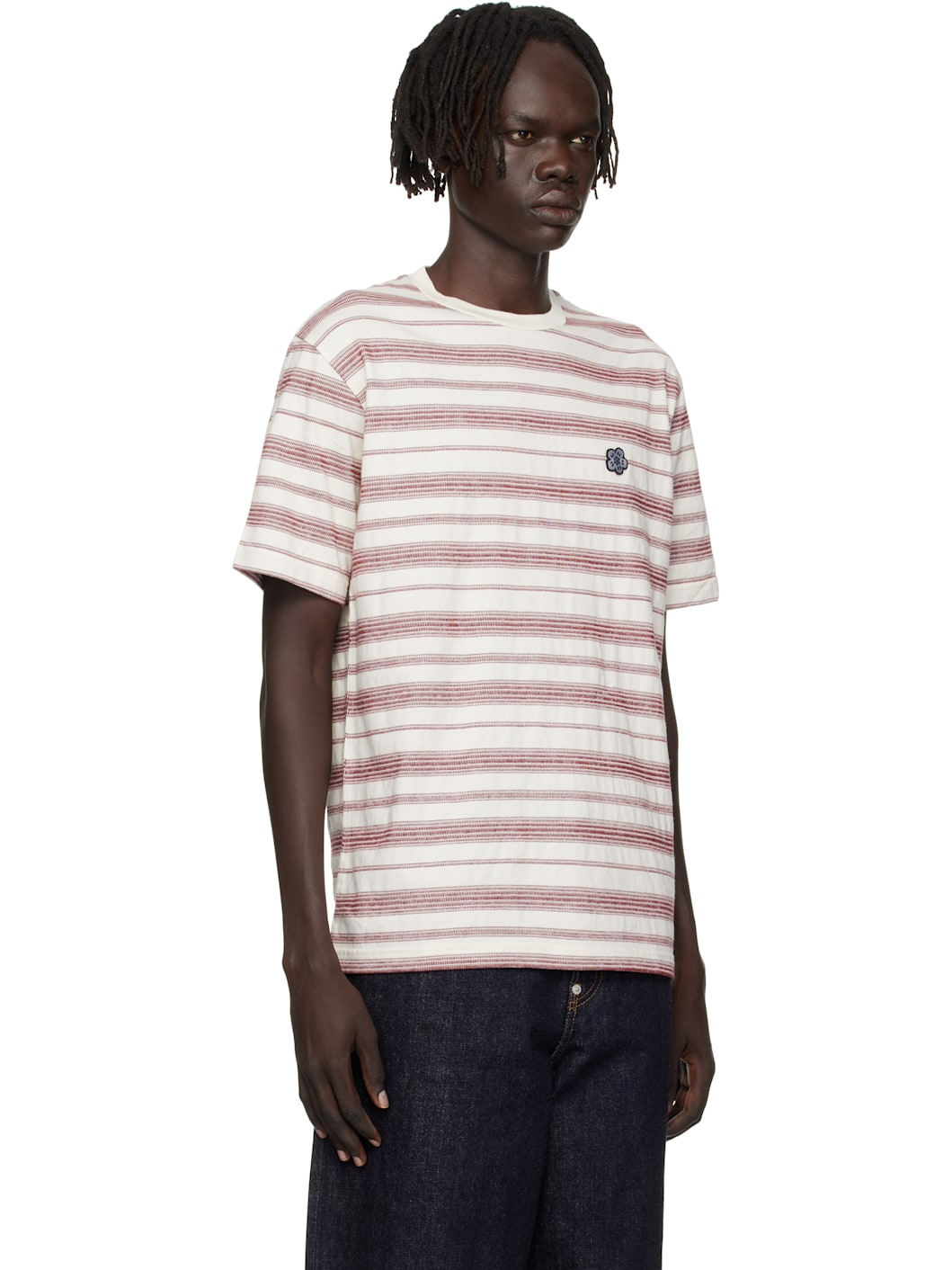 Off-White Kenzo Paris 'Boke Flower' Striped Embroidered T-shirt - 2