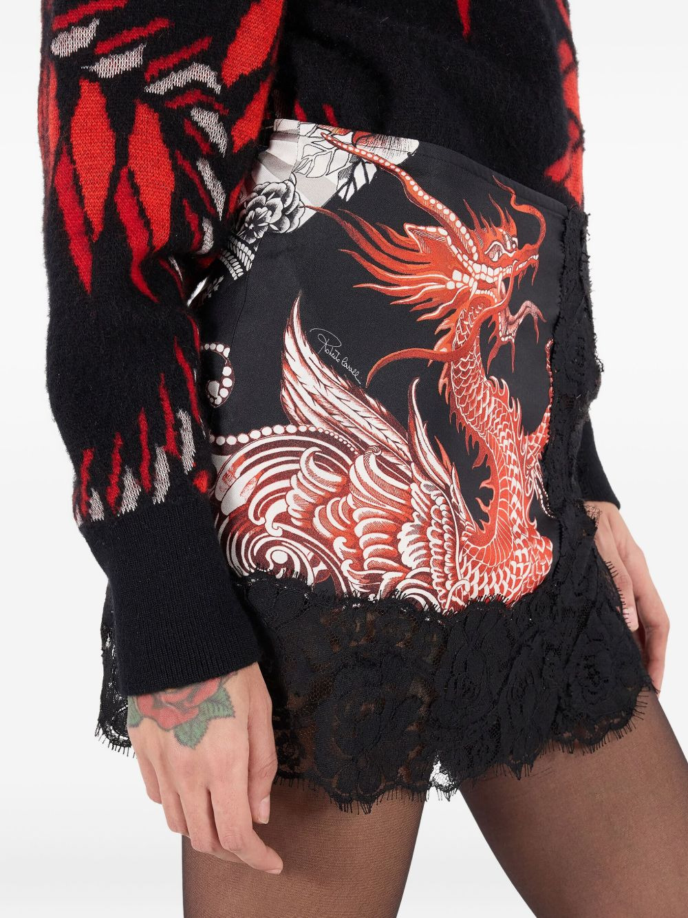 dragon-print lace skirt - 5