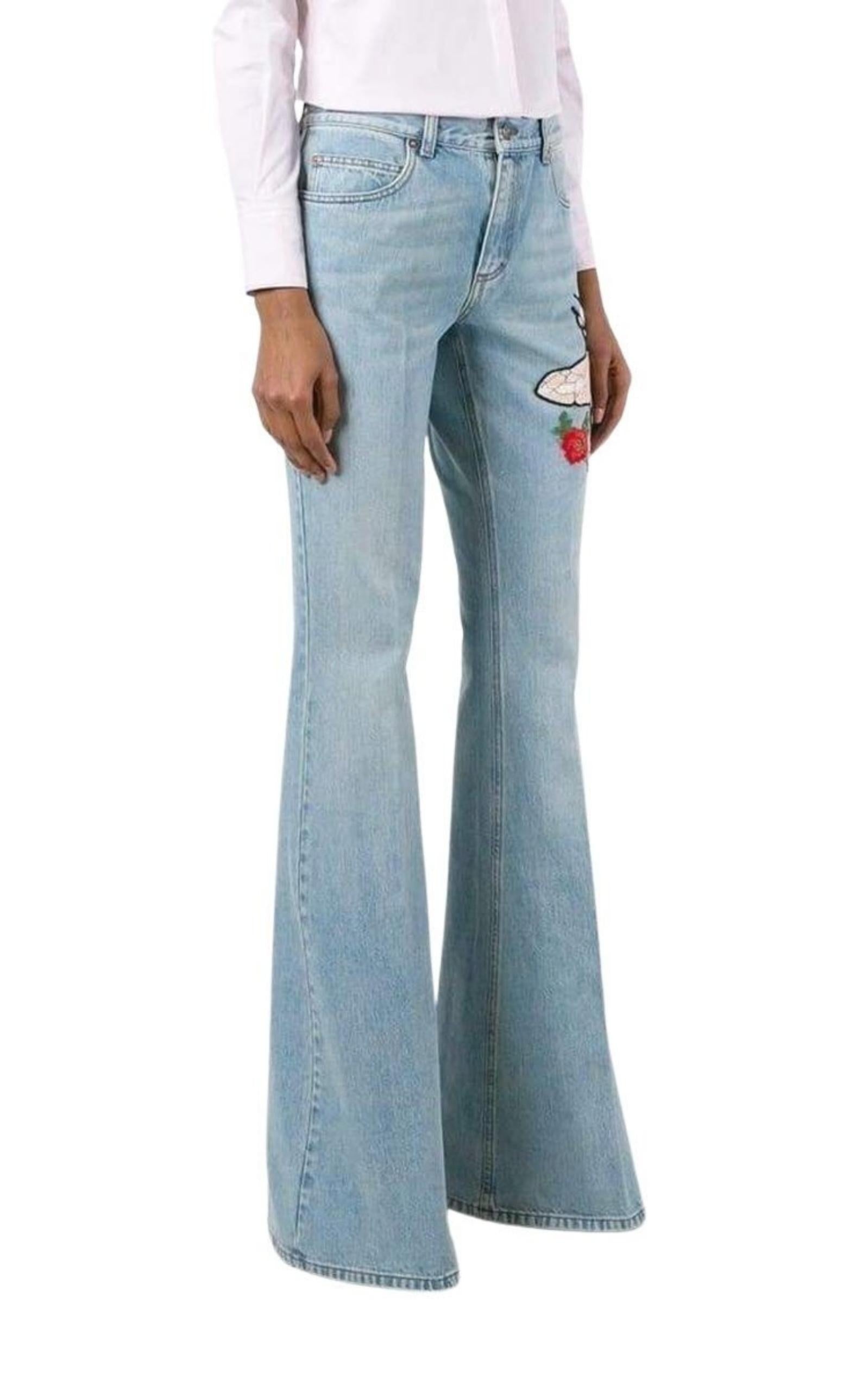 Fly Embroidered Flared Cotton Jeans - 3