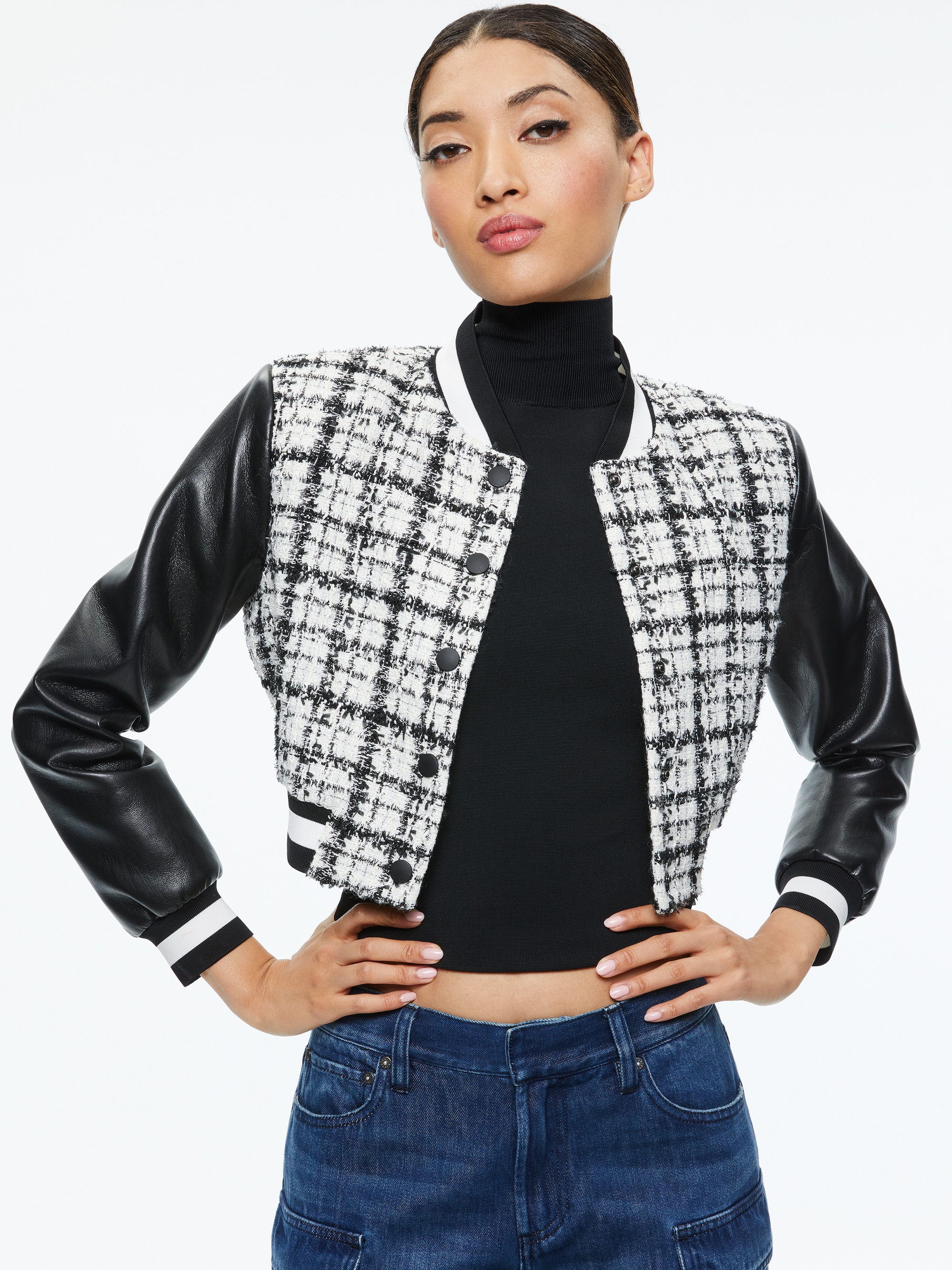 CAMELIA CROPPED COMBINATION VARSITY JACKET - 2