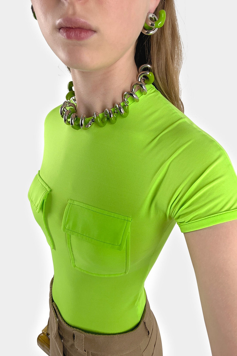 FUSILLO RUBBERIZED SILVER NECKLACE  / fern green 4