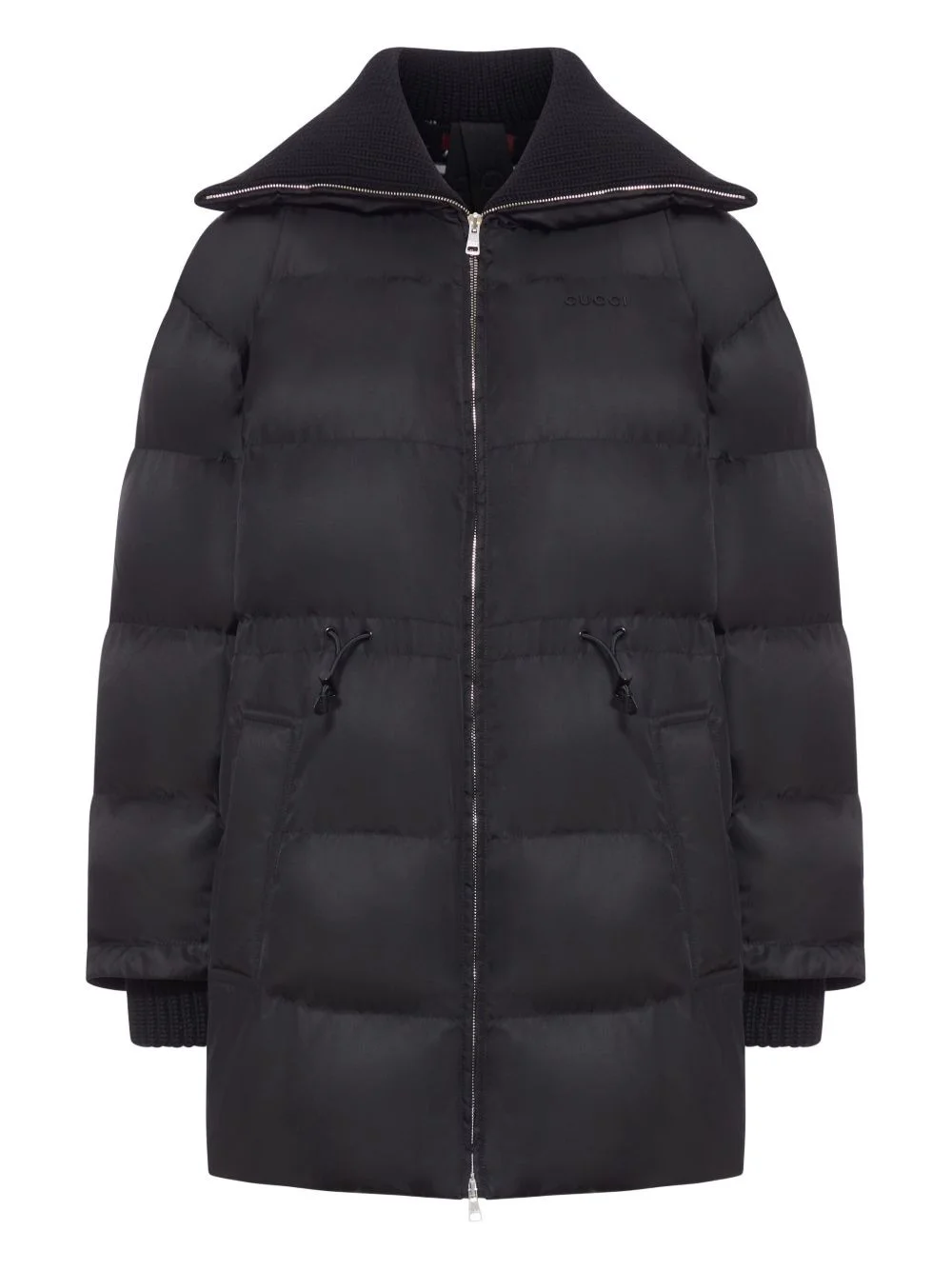 quilted ribbed-collar coat - 1