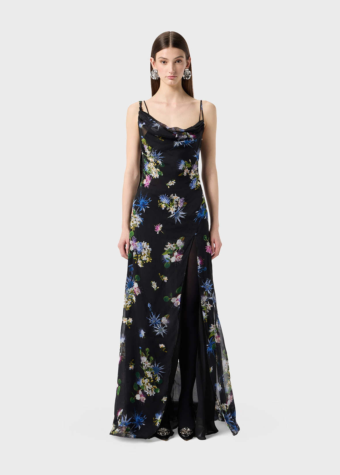 SILK CHIFFON DRESS WITH EMBROIDERED PRINT - 3