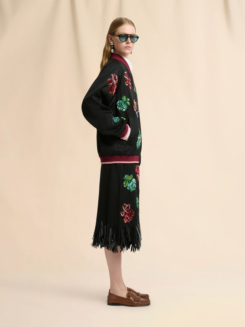 BLACK SATIN SKIRT WITH SEQUIN FLOWERS 5