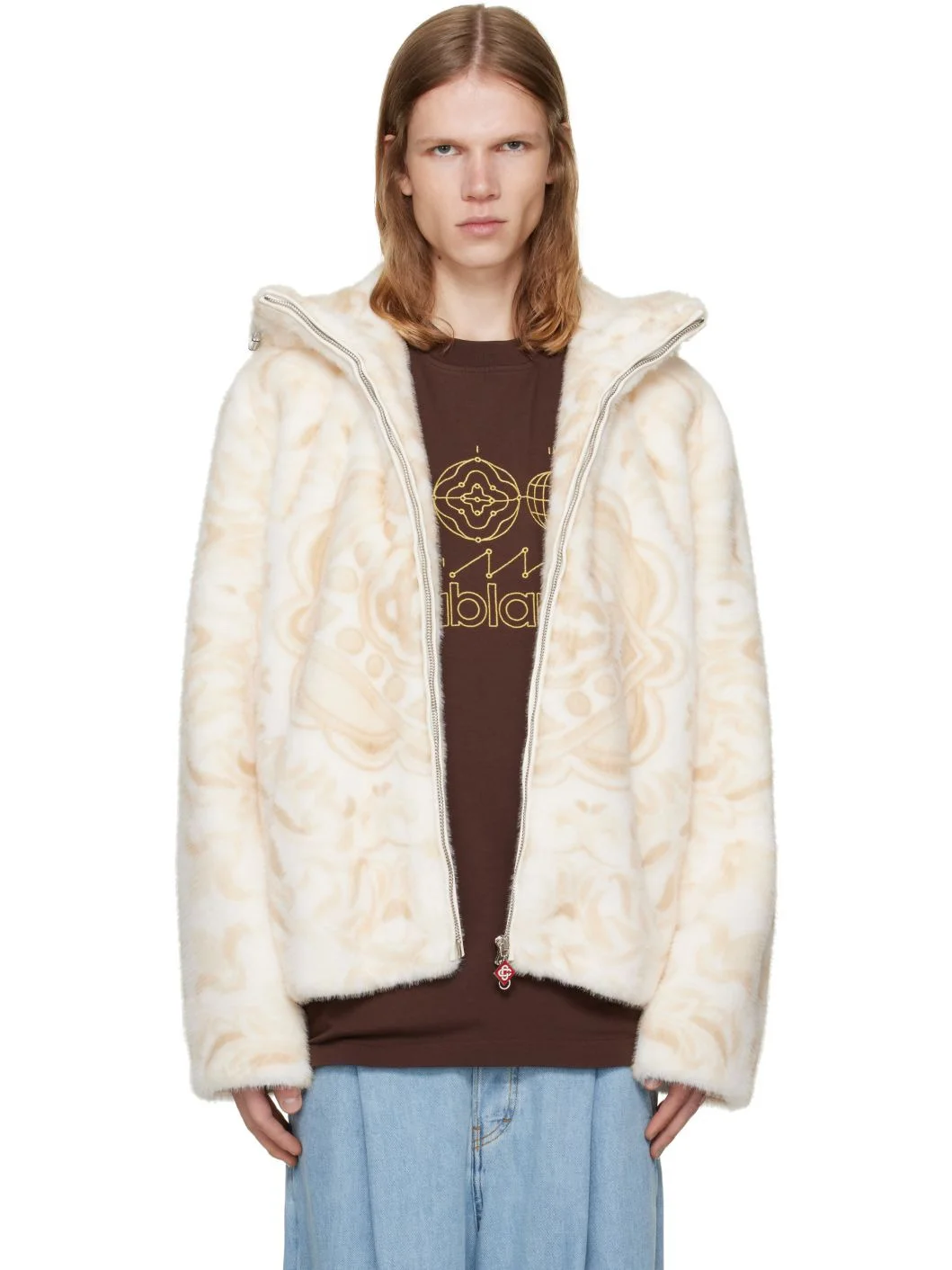 Beige Zip Faux-Fur Hoodie - 1