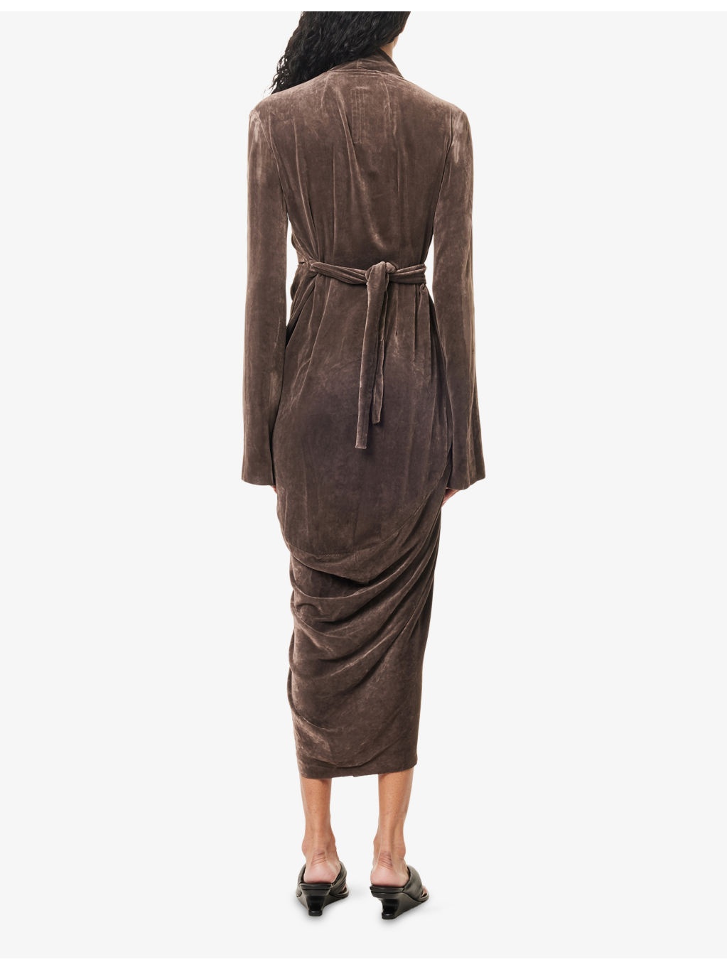 Wrap Draped Velvet Midi Dress - 4