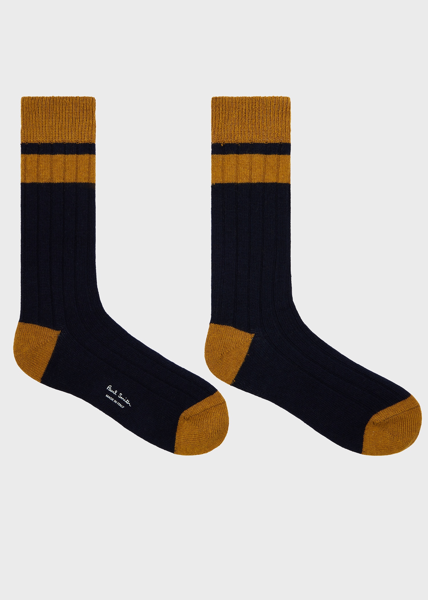 Navy and Mustard Bold Stripe Block Socks - 2